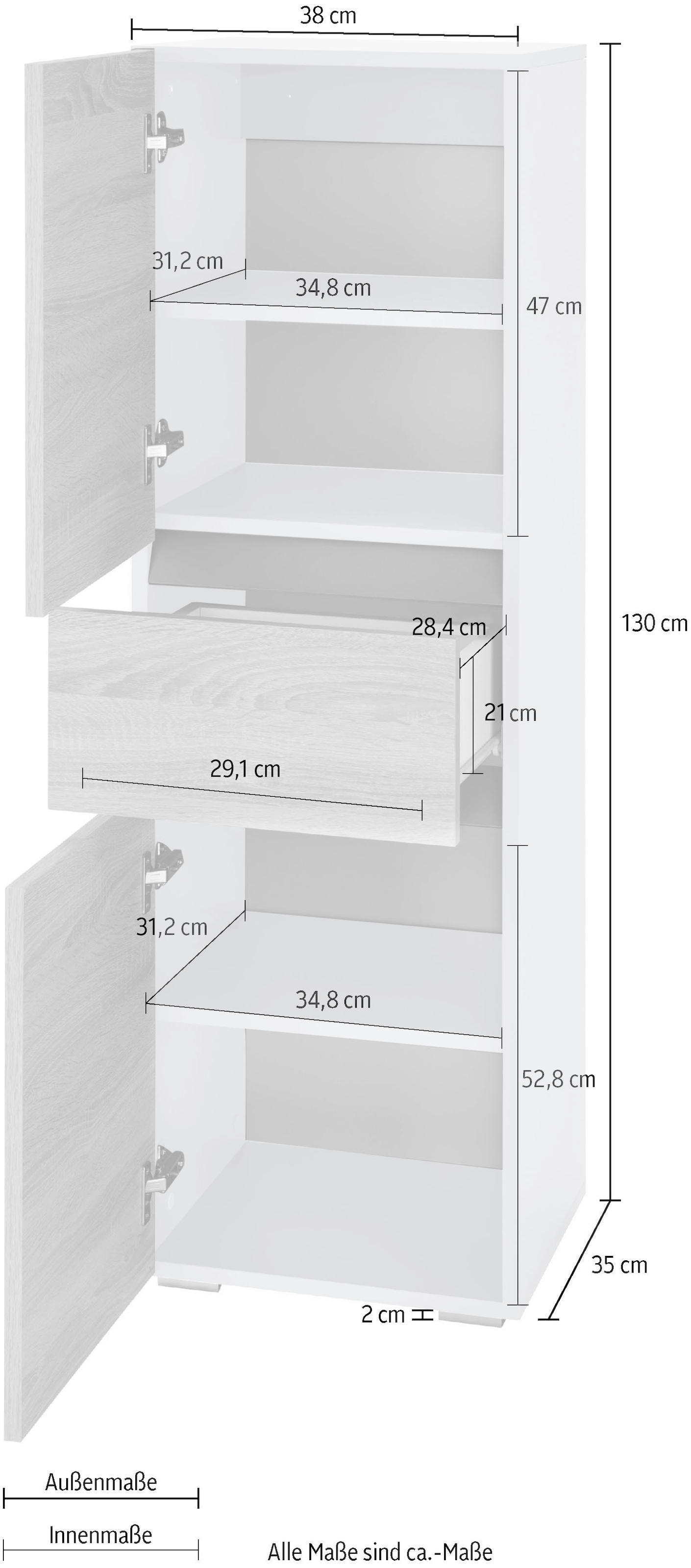 Home affaire Midischrank »Wisla«, Höhe 130 cm, mit Türen & Schubkasten