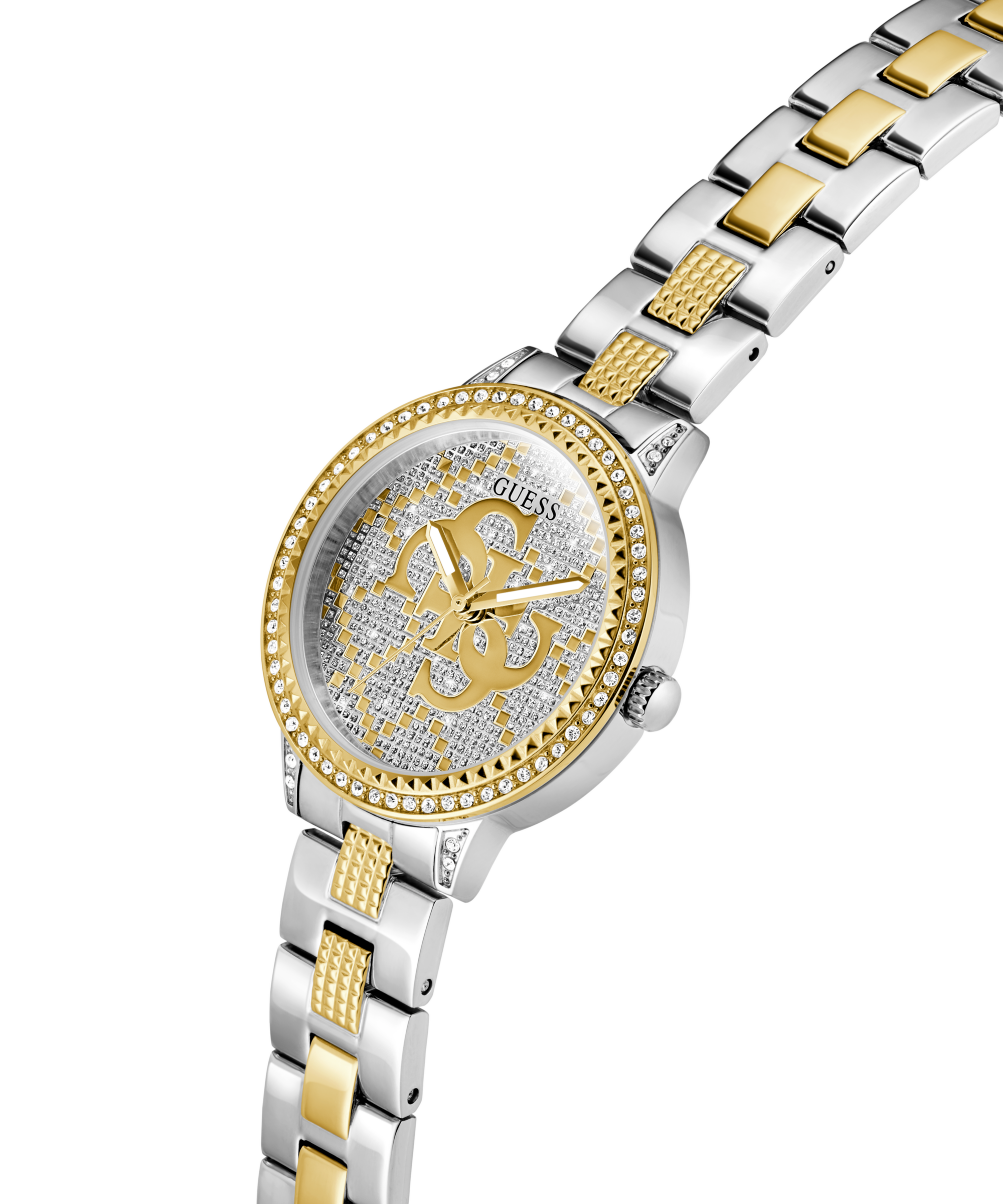 Guess Quarzuhr »G LACE« Armbanduhr, Damenuhr, Edelstahlarmband, Kristallsteine