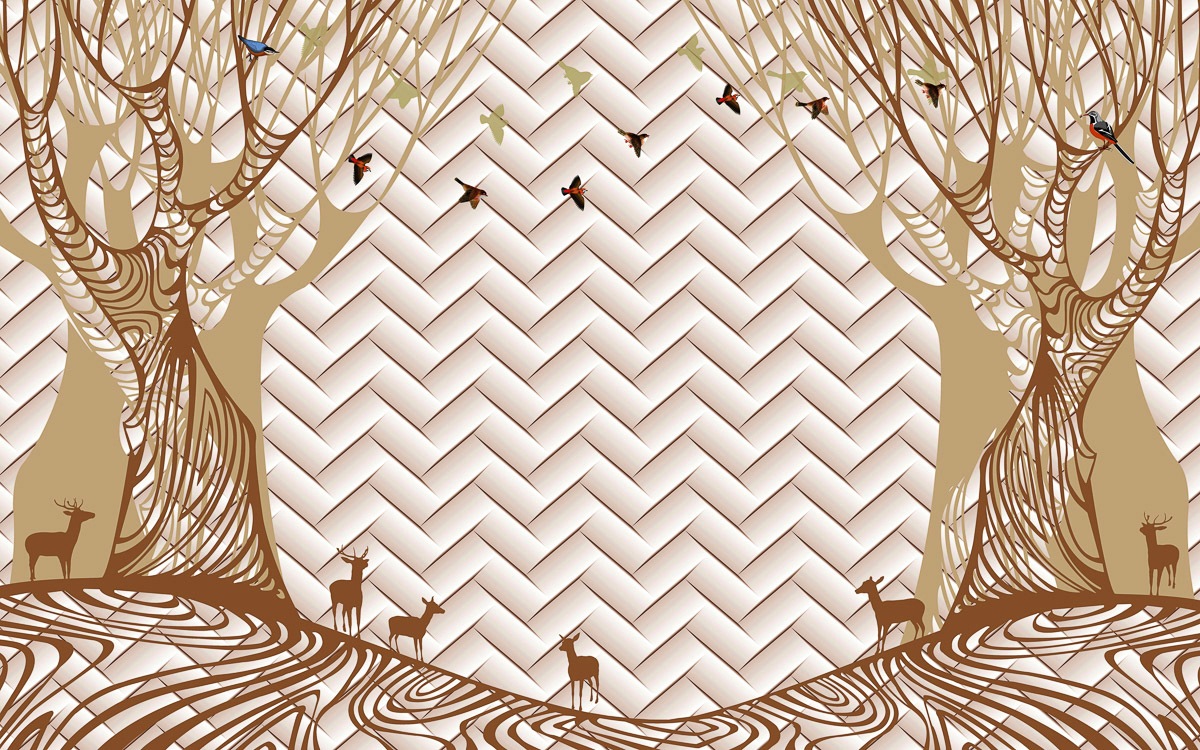 Papermoon, Fototapete »Muster mit Wald«, bunt, Vlies, B/L: 4,5 m x 2,8 m - Bahnen: 9 Stk., bunt