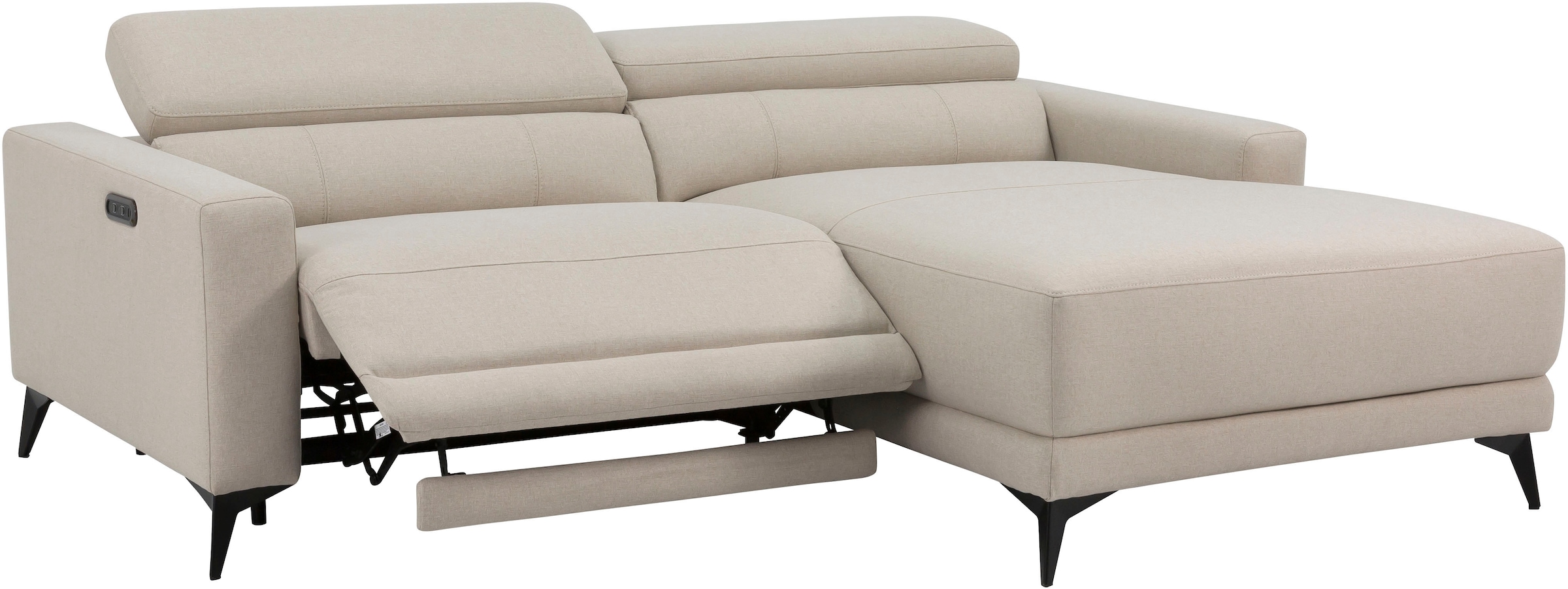 OTTO home Ecksofa »LEWII, L-Form, 213 cm - elektr. Relaxfunktion« mit USB A/C-Anschluss. Federkern, verstellbaren Kopfstützen, Webstoff