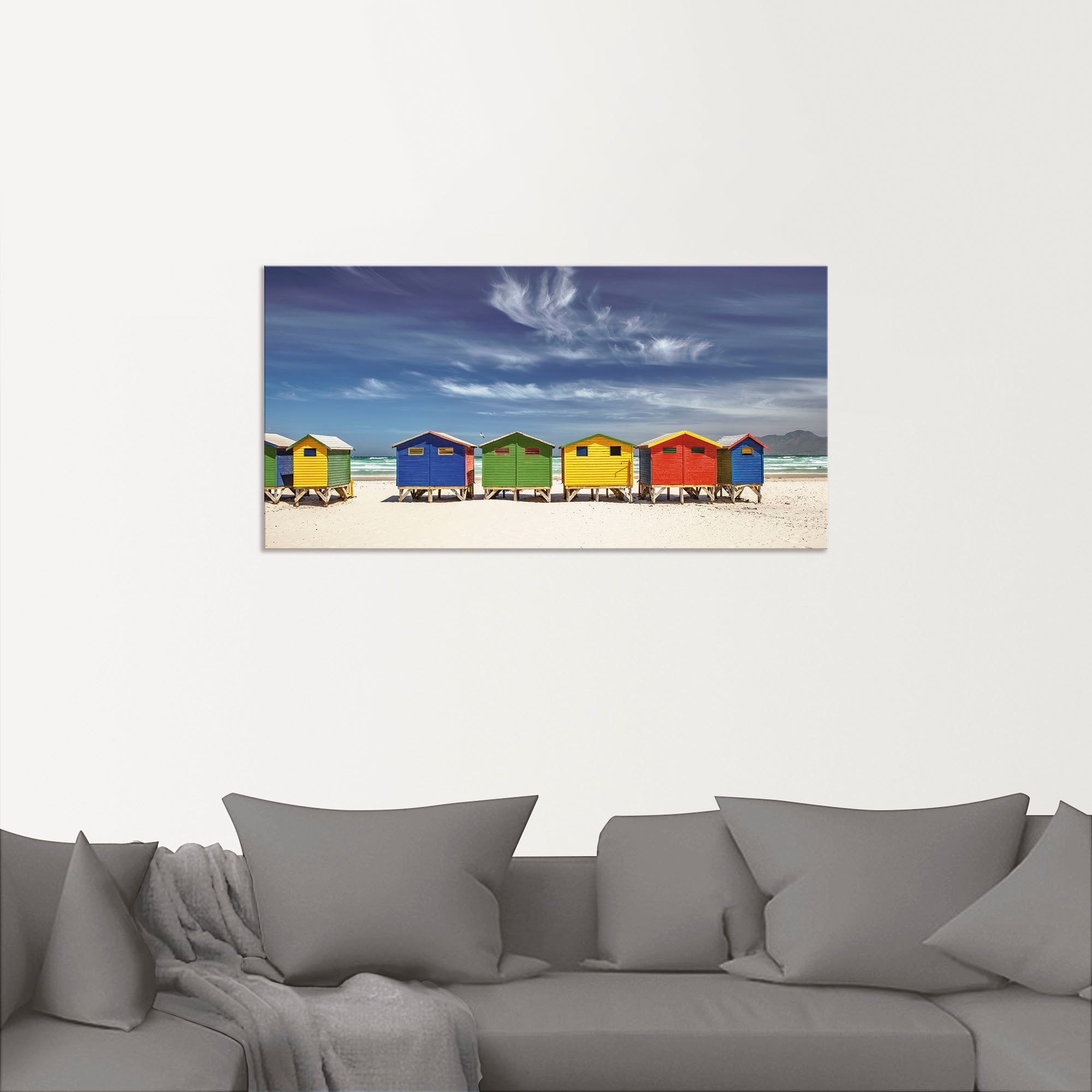 Wandbild Leinwandbild, St.), Rechnung Poster Strandhäuser versch. Strandbilder, bestellen Größen (1 als bei Kapstadt«, »Bunte Wandaufkleber auf Alubild, Artland in oder