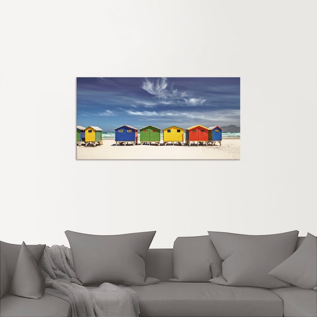 Artland Wandbild »Bunte Strandhäuser bei Kapstadt«, Strandbilder, (1 St.),  als Alubild, Leinwandbild, Wandaufkleber oder Poster in versch. Größen auf  Rechnung bestellen