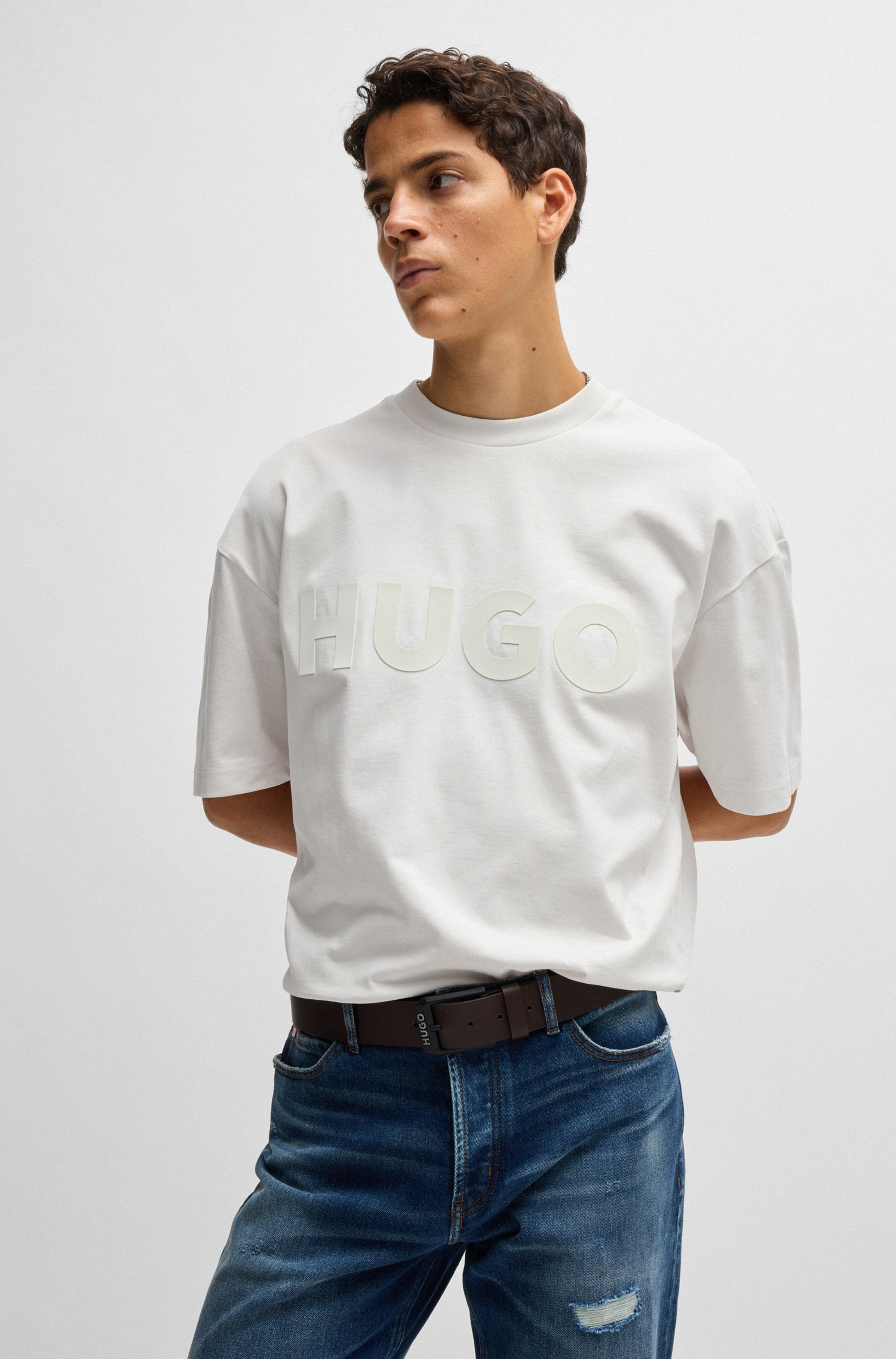 HUGO Ledergürtel »Gelio-B_Sz40« HUGO Markenlabel, rote Ziehnaht