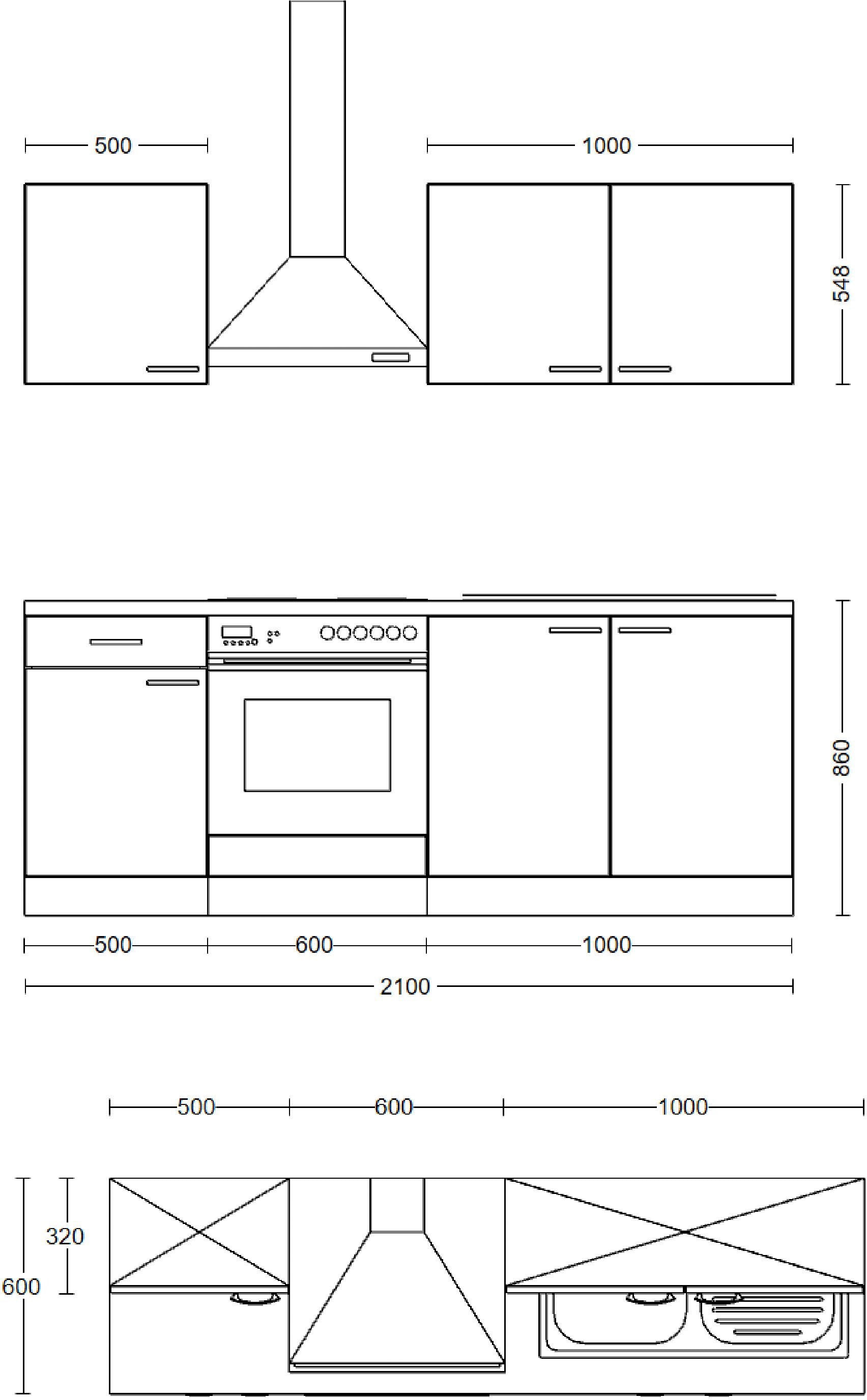 Flex-Well Küche »Portland«, wahlw. mit E-Geräten, Breite 210 cm