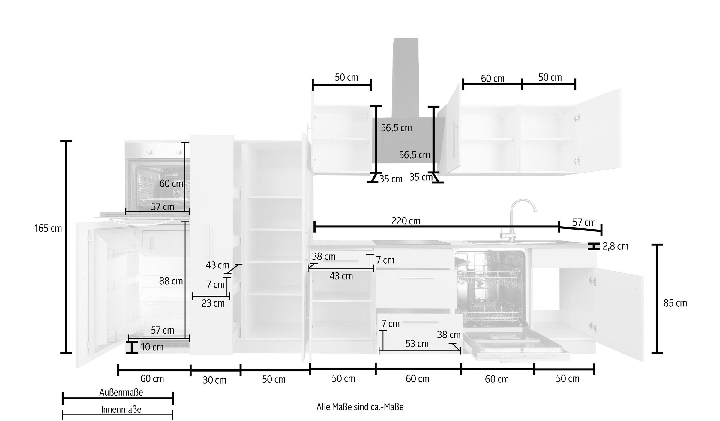 wiho Küchen Küchenzeile »Cali«, ohne E-Geräte, Breite 360 cm