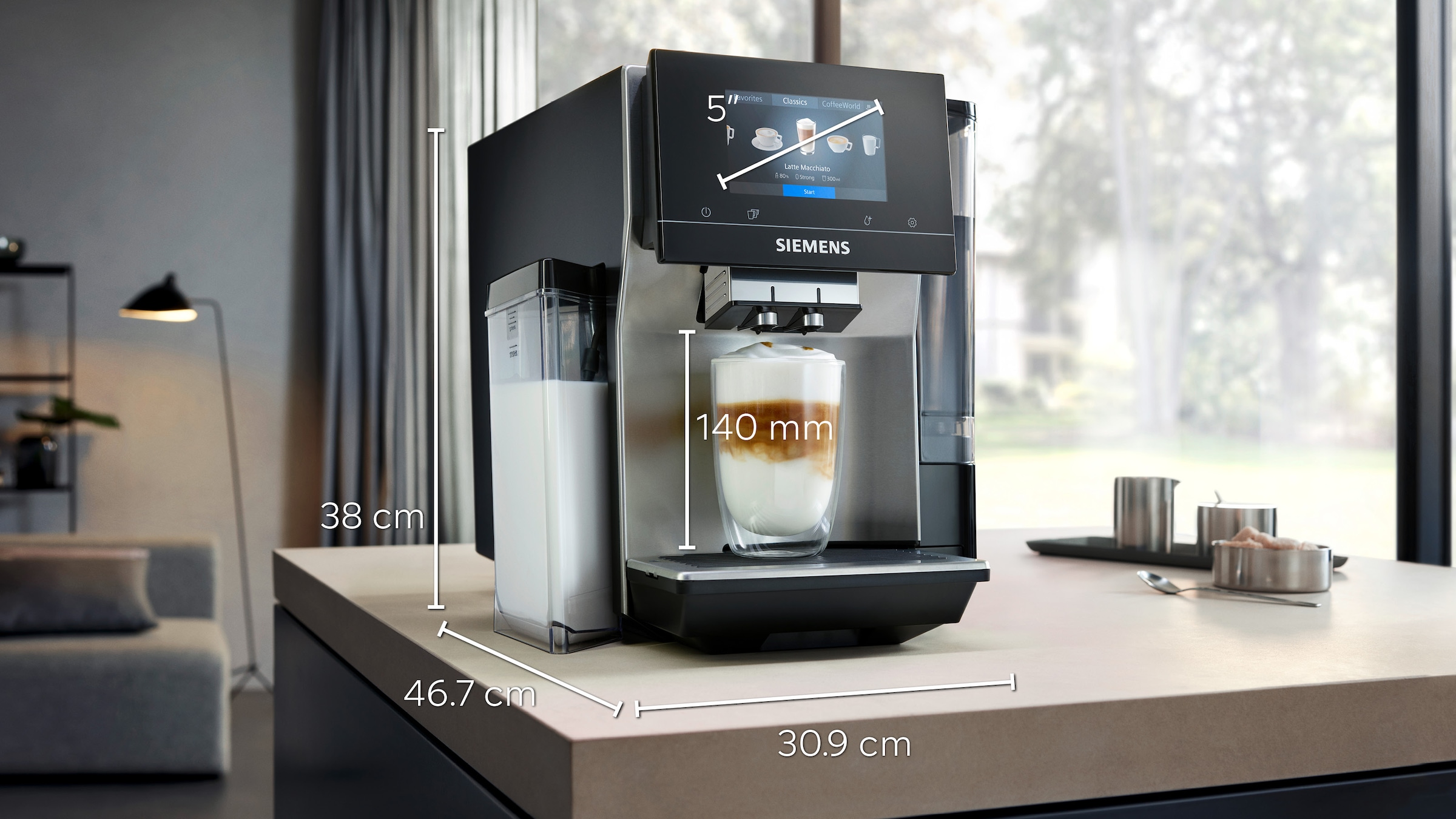 SIEMENS Kaffeevollautomat »EQ700 classic TQ717D03, Cold Brew, intuitives 5" TFT-Display, App«, aromaSelect, 30 Favoriten, autom. Dampfreinigung, edelstahl