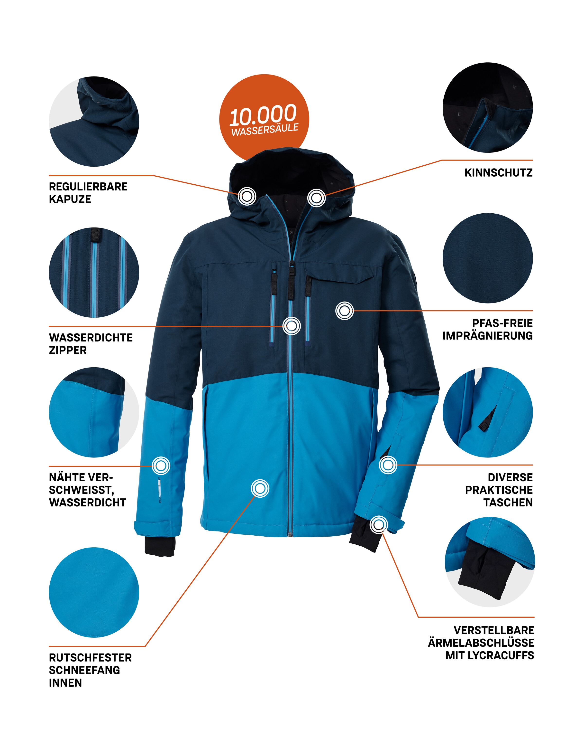 Killtec Skijacke »KSW 53 MN SKI JCKT« Skijacke: wasserdicht, atmungsaktiv, Colourblock, viele Taschen