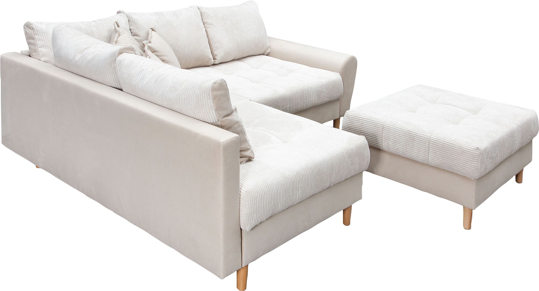 Home affaire Ecksofa »Rice L-Form«, (Set, mit Hocker), mit Bonnellfederkern, Hocker & Kissen, Ottomane beidseitig montierbar