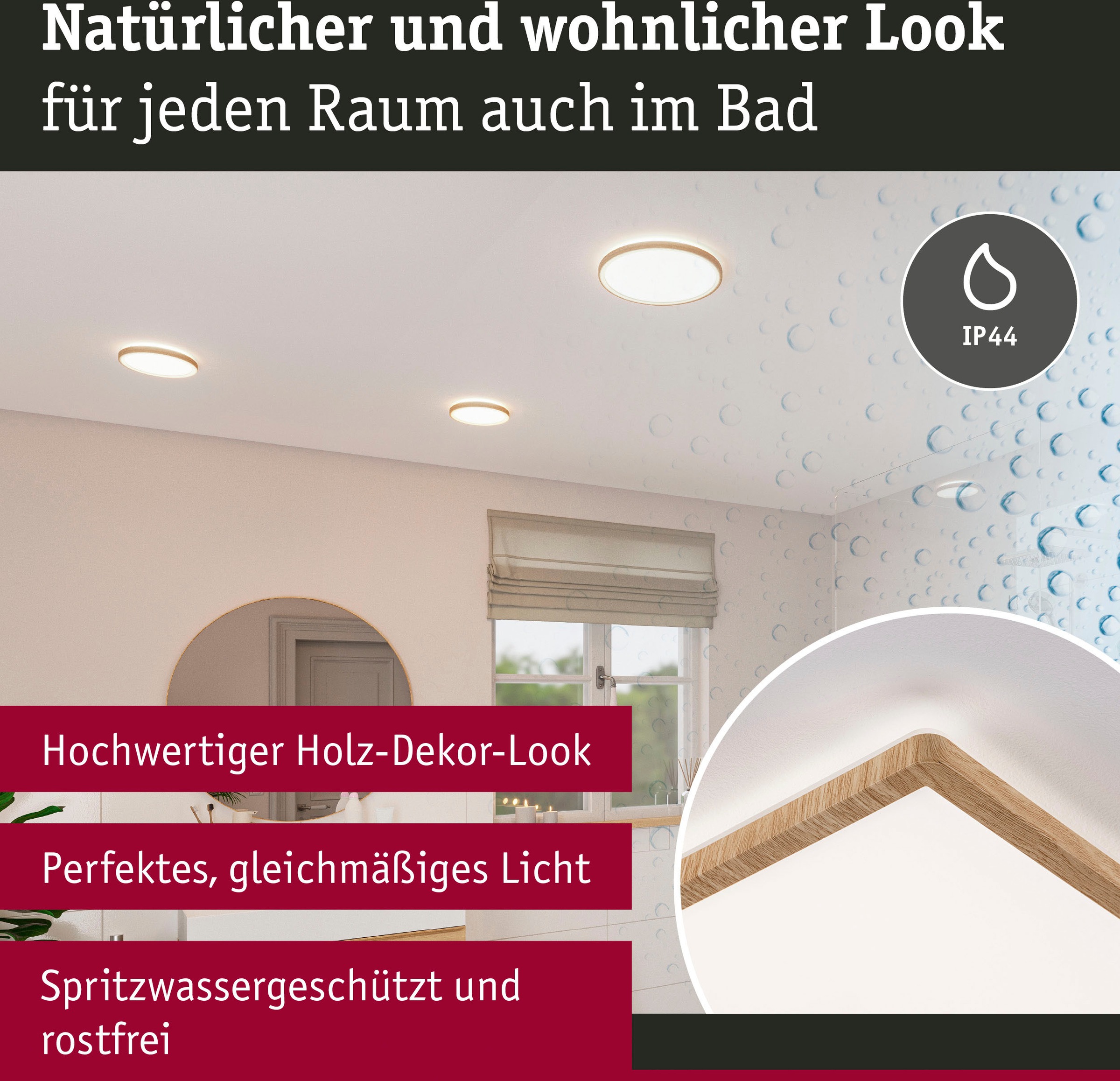 Paulmann LED Panel »Atria Shine 22W 4000K 580x200 Eiche Kunststoff IP44«, 1 flammig, Hintergrundbeleuchtung