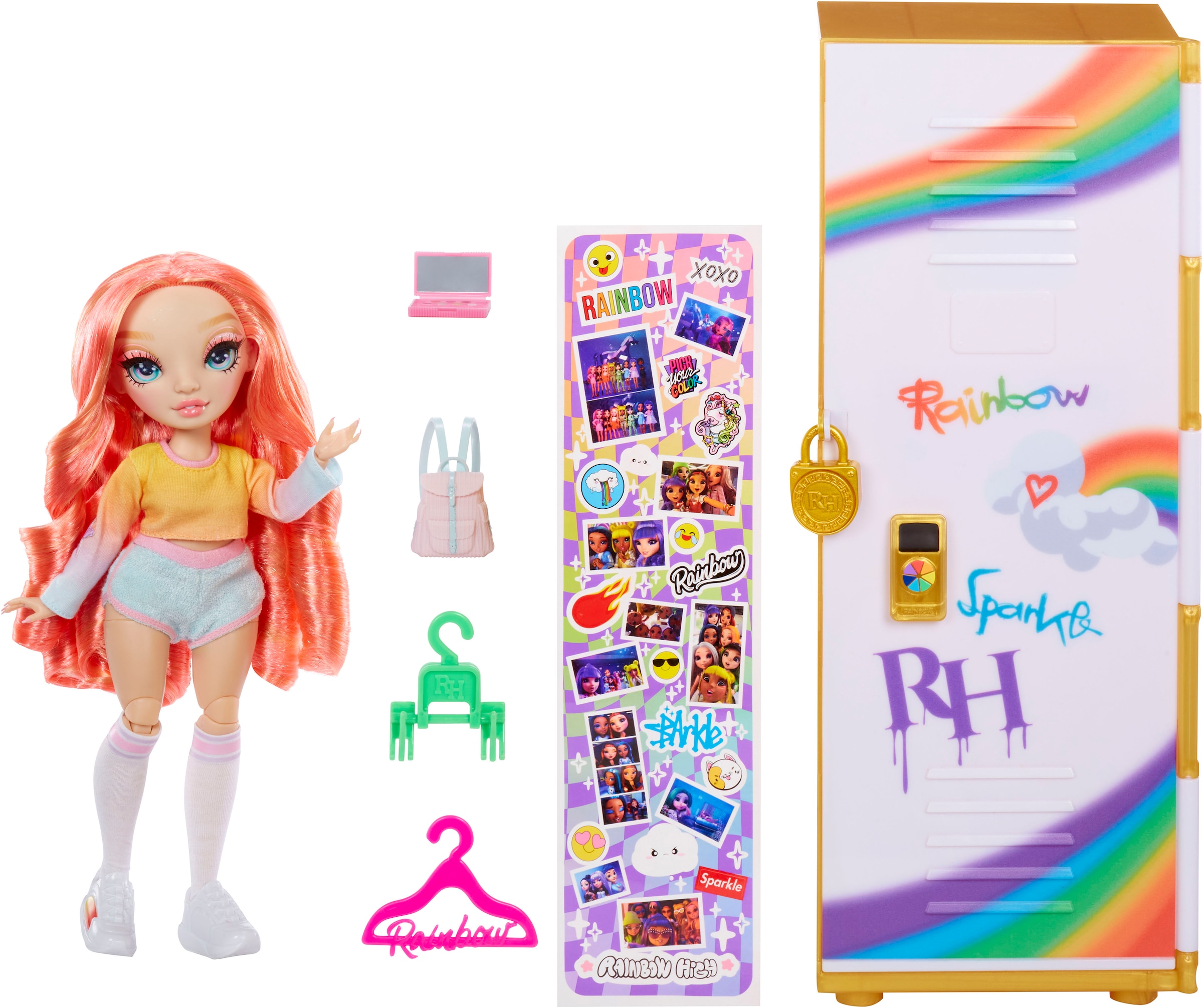 Puppenkleiderschrank »Rainbow High Locker and Doll Playset«, inklusive Puppe Pinkly Page