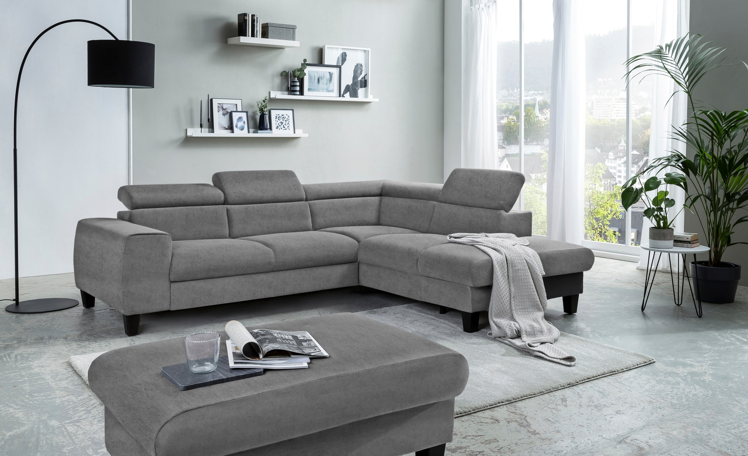 COTTA Ecksofa »Morven L-Form mit Kopfteilverstellung«, wahlweise mit Bettfunktion, Bettkasten & Wireless-Charger