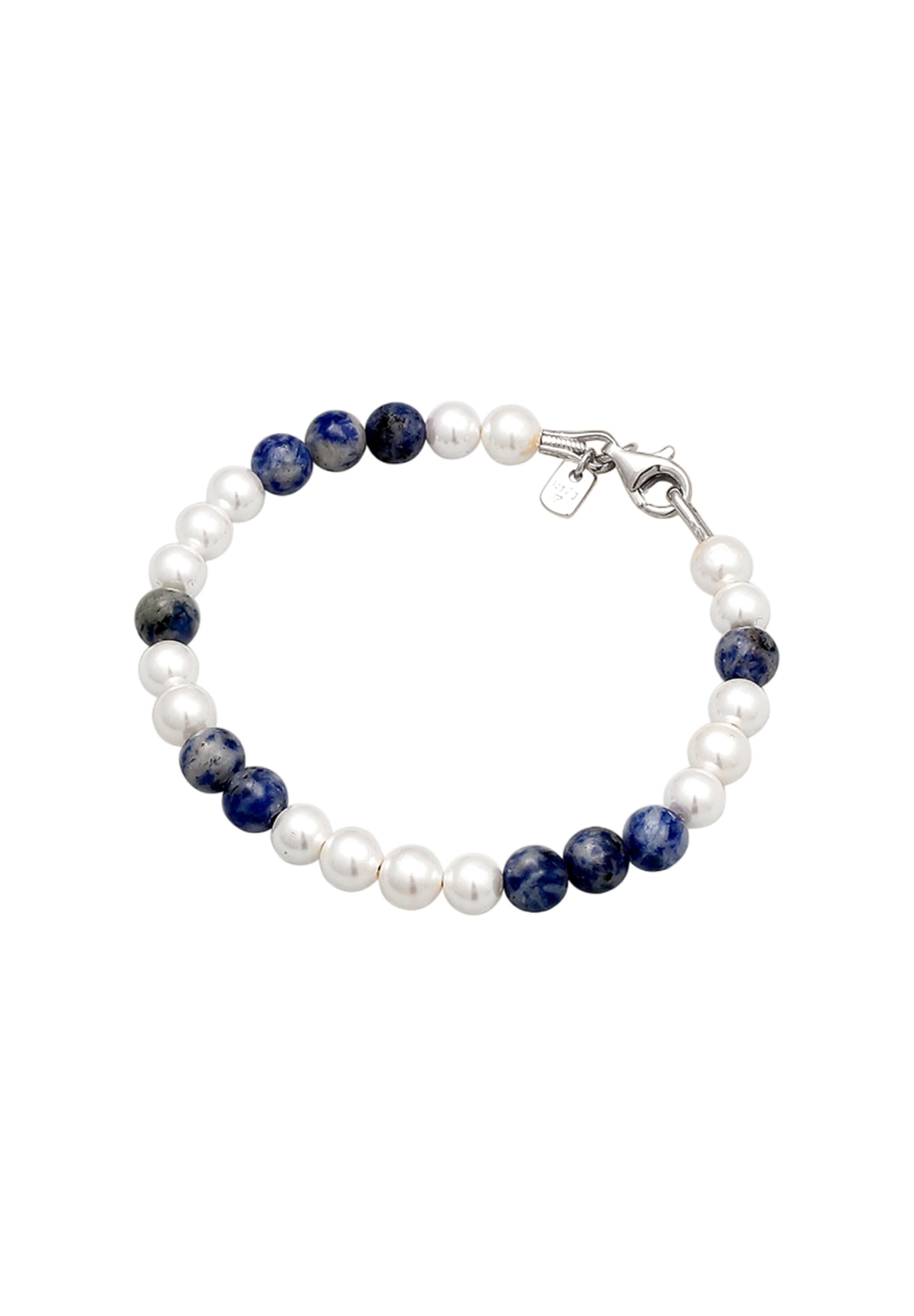 Kuzzoi Armkette »Armband Perlen Achat Blau 925 Sterling Silber vergoldet«