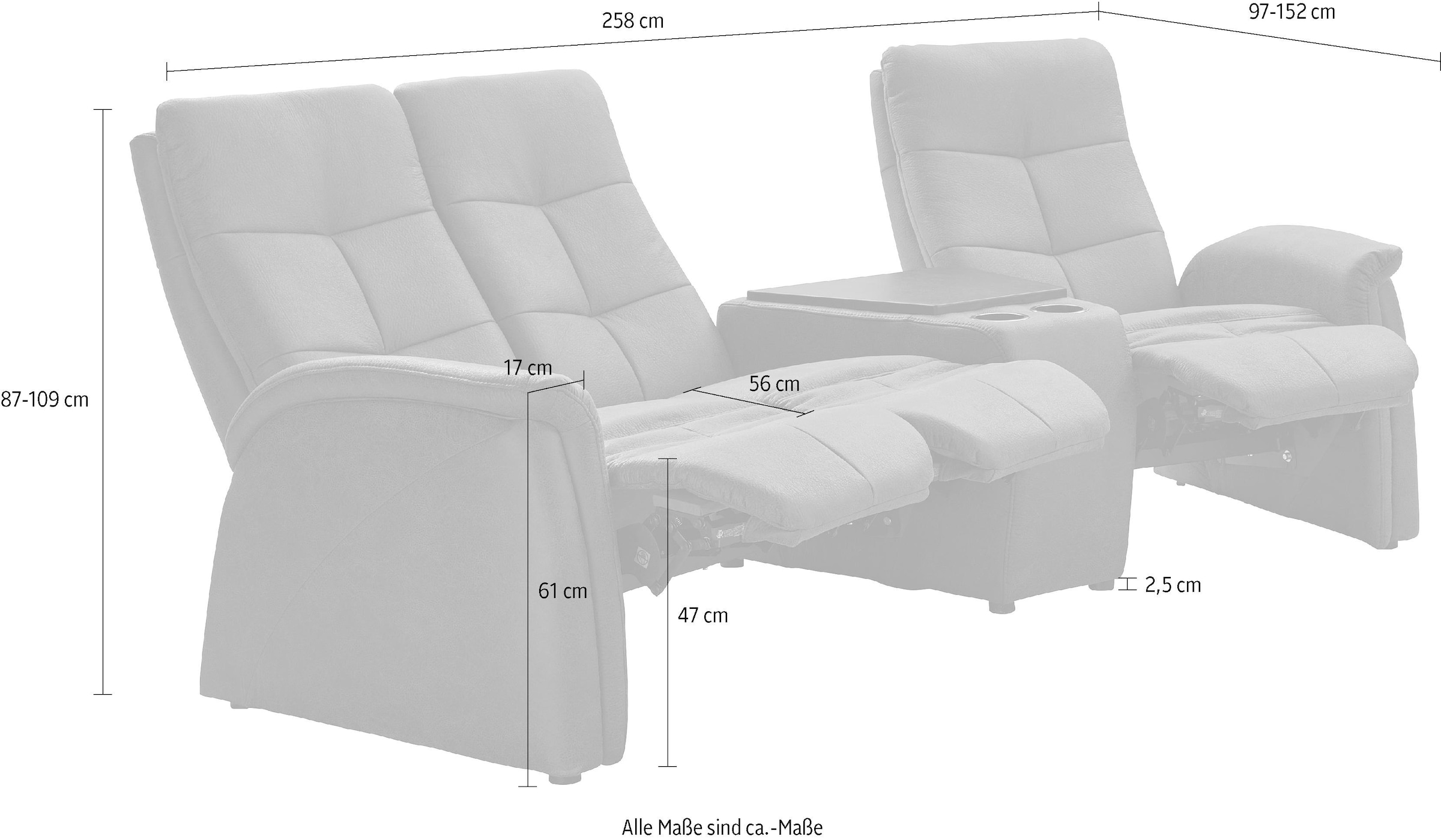 exxpo - sofa fashion 3-Sitzer »Tivoli, Kinosofa mit Relaxfunktion, mit Ablagetisch und Stauraum«, bequem und komfortabel, hohe Rückenlehne