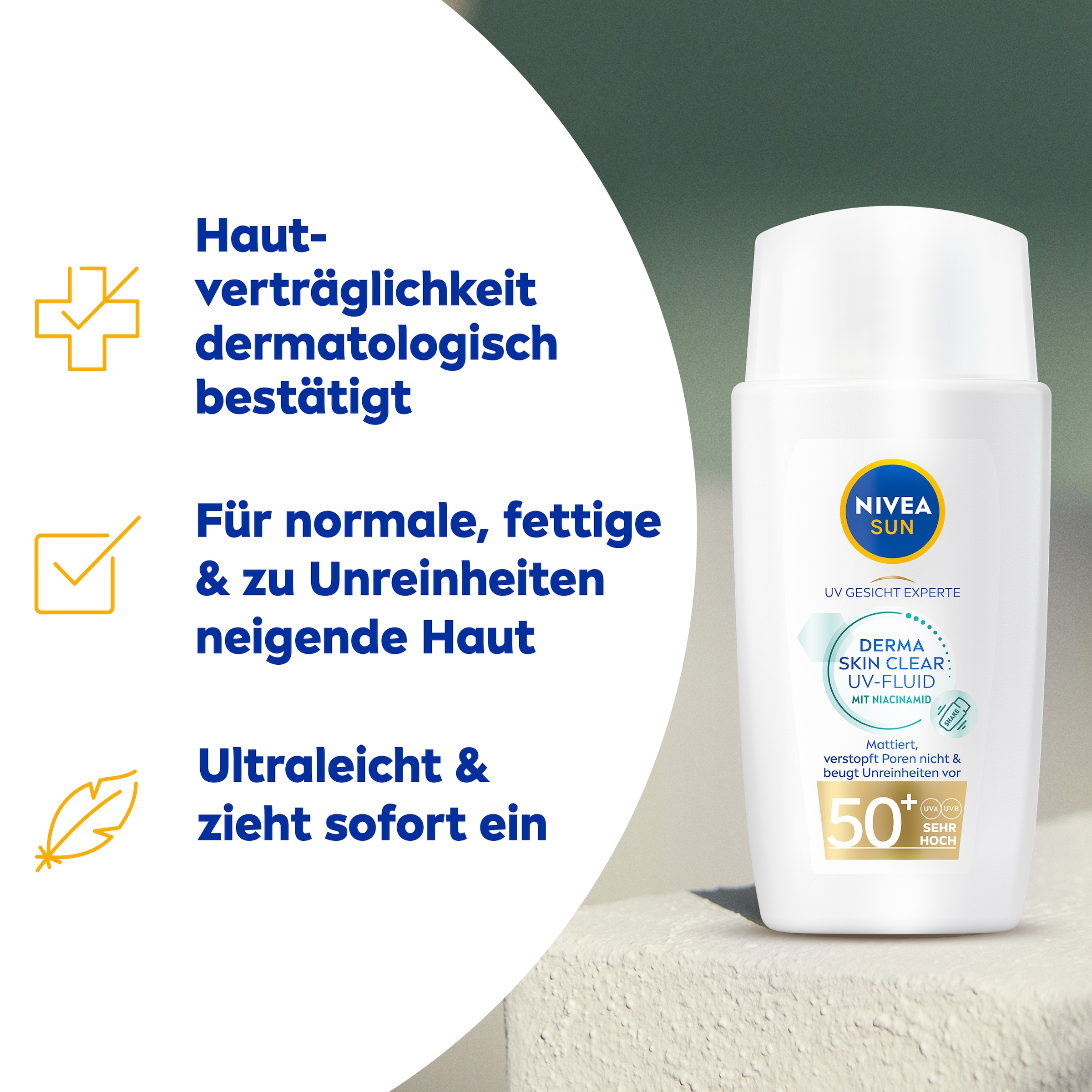 Nivea Sun Sonnenschutzfluid »NIVEA SUN UV Gesicht Experte DERMA SKIN CLEAR UV-Fluid LSF 50+«