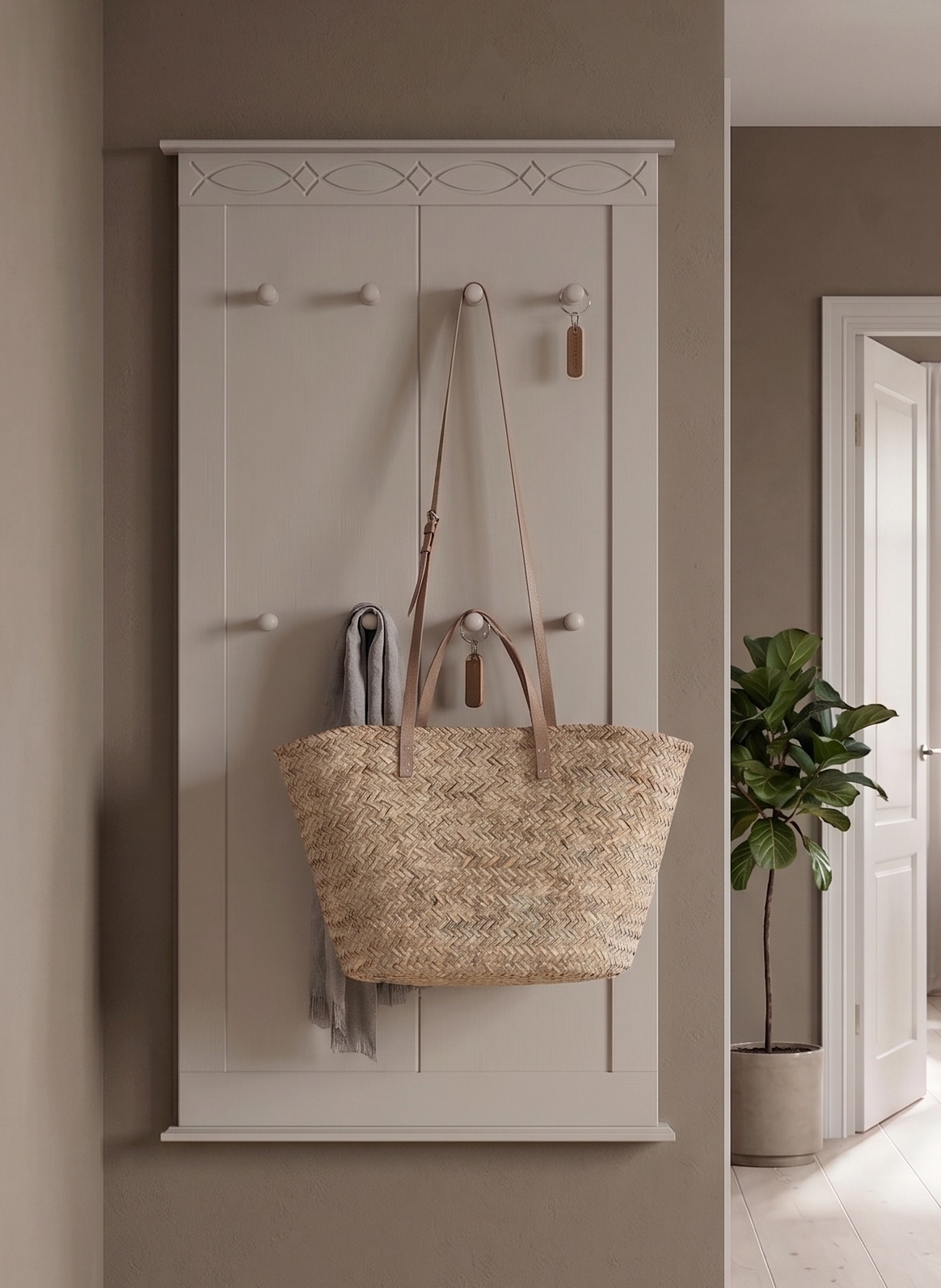 OTTO home Garderobenpaneel »Indra« B/T/H: 63/6/100 cm,  aus massiver Kiefer, FSC®, 8 Haken, dezentes Ornament