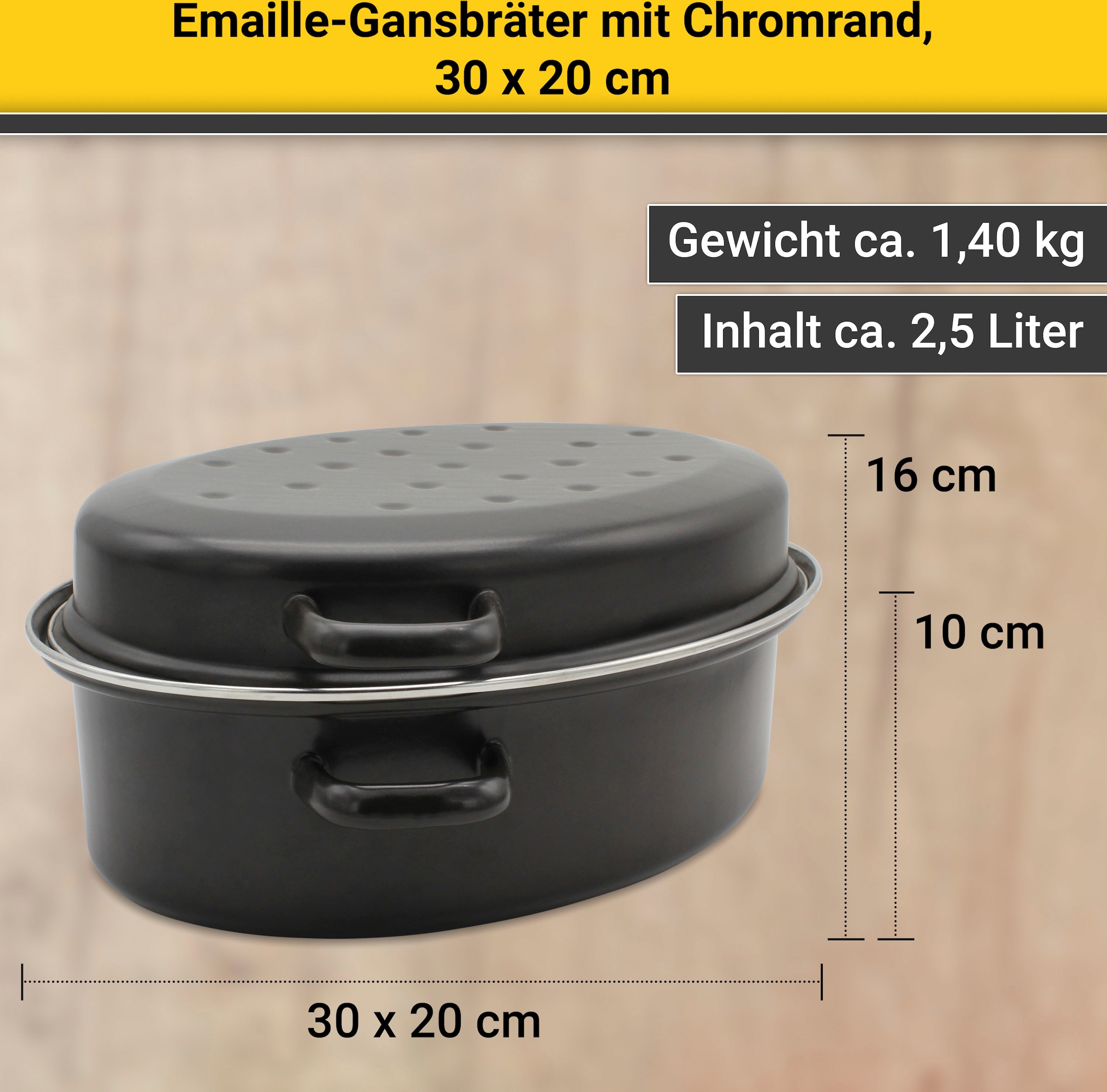 Krüger Bräter, emailliertes Stahlblech, mit Chromrand, Induktion