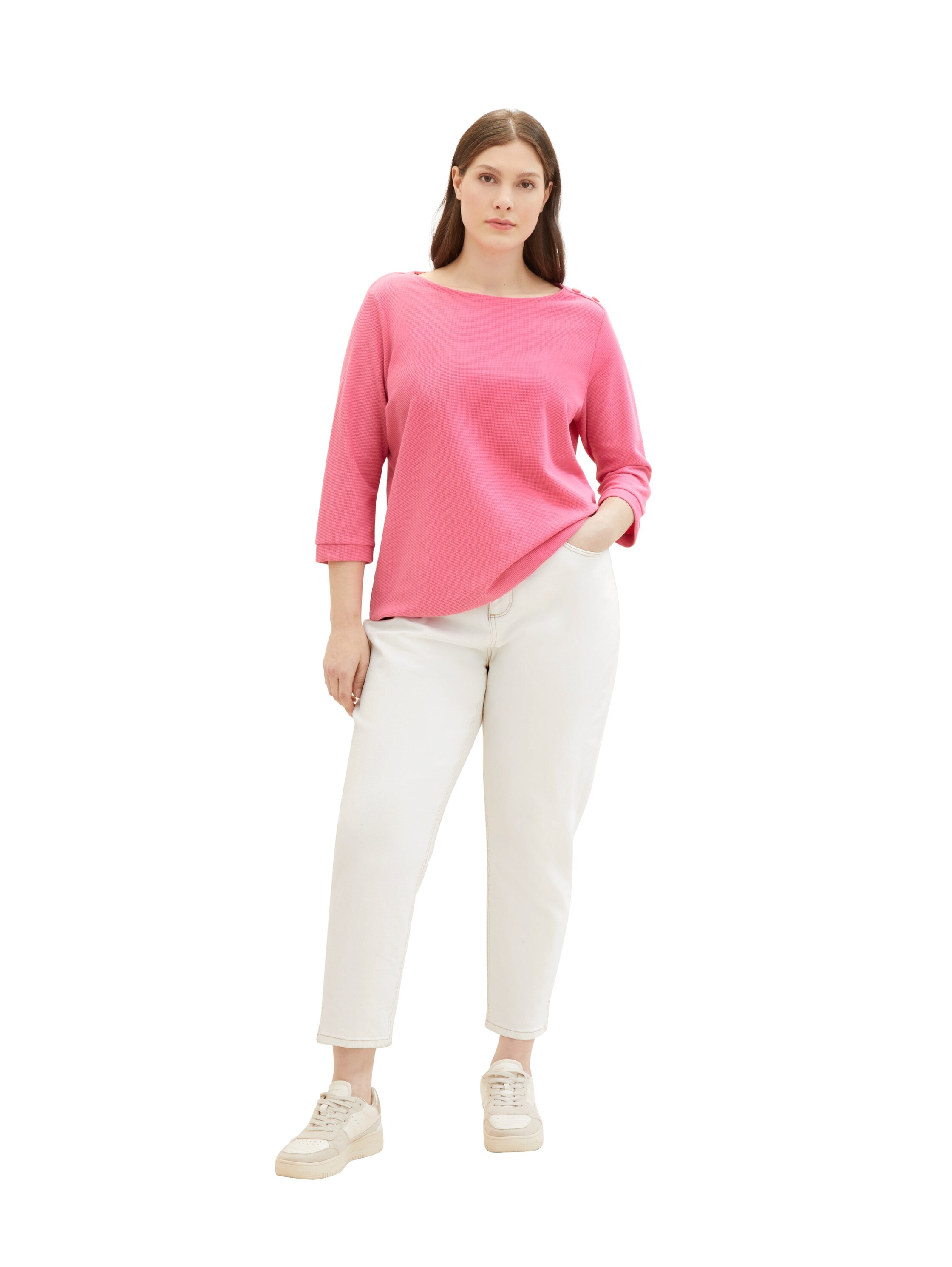 TOM TAILOR PLUS 3/4-Arm-Shirt, mit U-Boot-Ausschnitt und Knopfdetails