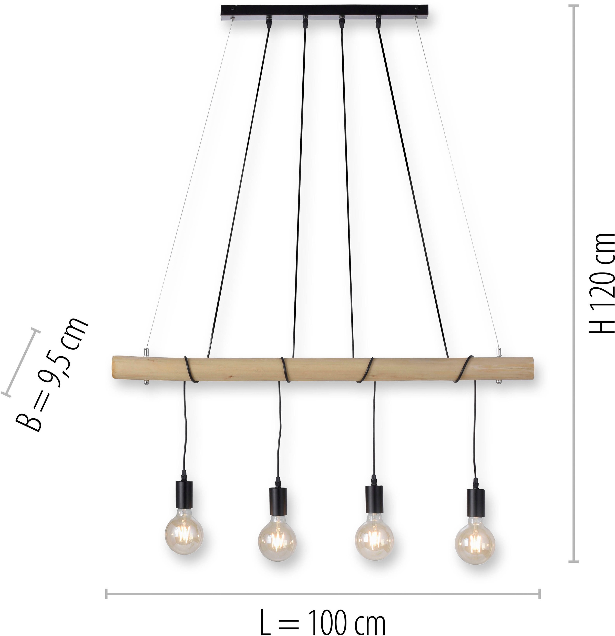 JUST LIGHT Pendelleuchte »TERO«, 4 flammig, Leuchtmittel E27 | LED wechselbar, dimmbar über TronicDimmer, inkl. LED Leuchtmiitel