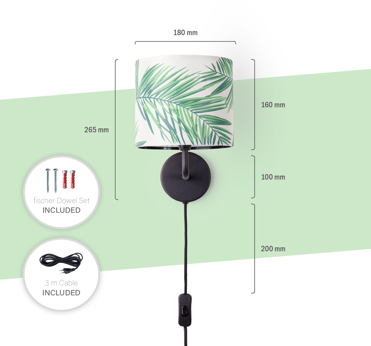 Paco Home Wandleuchte »Ostende 537« E14 Kinder Zimmer Wohnzimmer Modern Büro Lampe Lampenschirm Palme