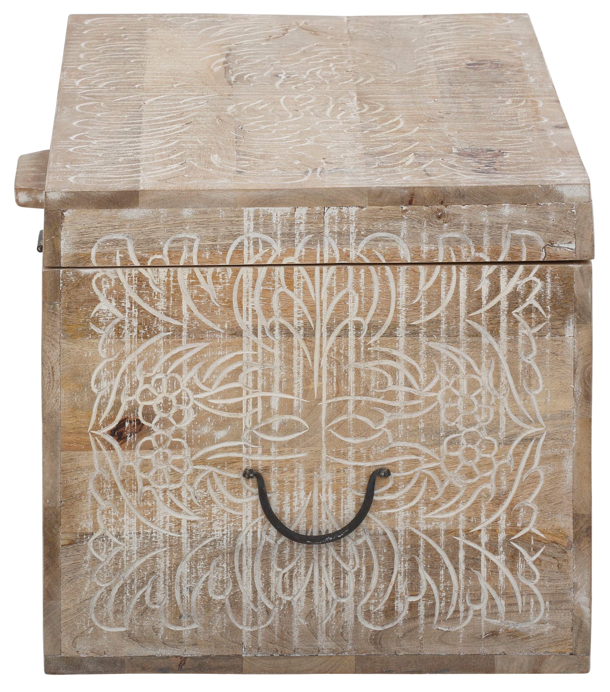 Home affaire Truhentisch »Lavin«, aus massiven, pflegeleichten Mangoholz,  mit dekorativen Schnitzereien, Handgefertigt, Breite 90 cm auf Raten kaufen | Truhen-Couchtische