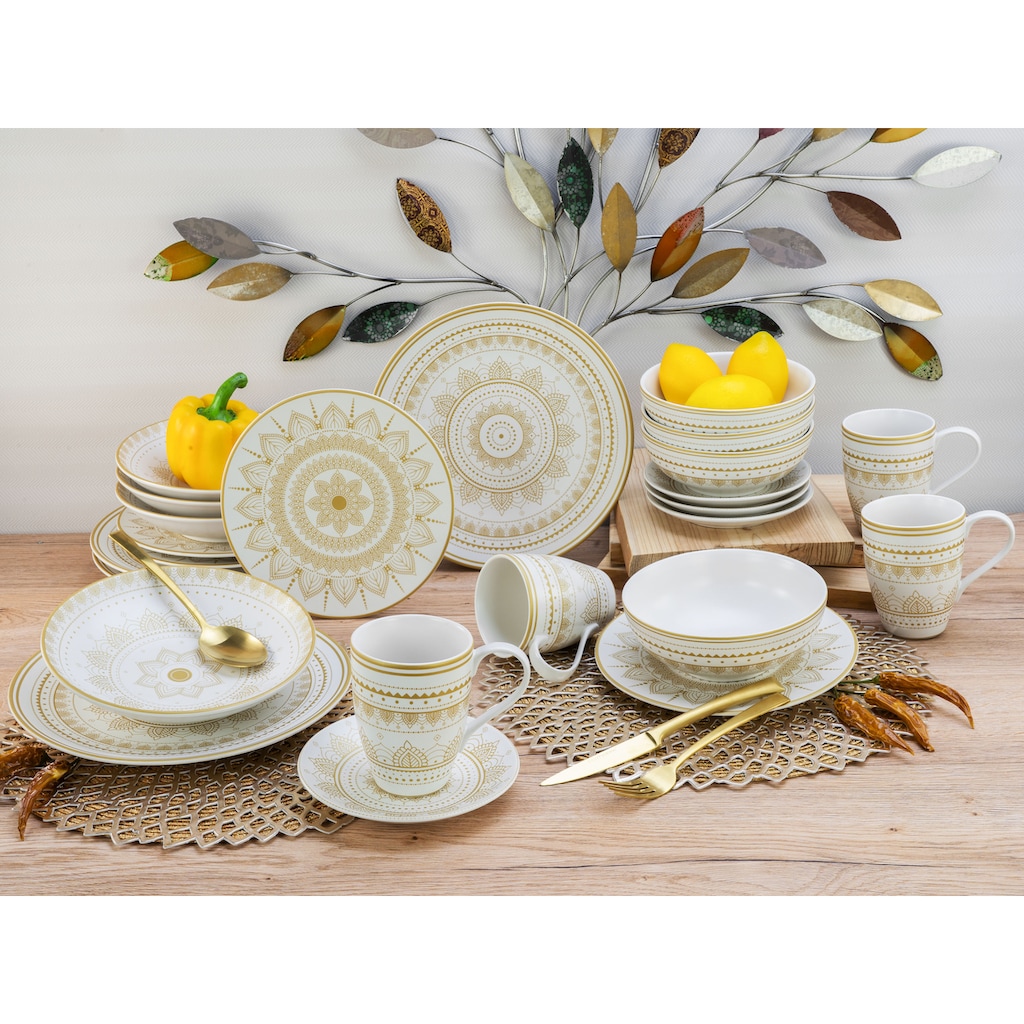 CreaTable Kombiservice »Mandala Gold«, (Set, 8 tlg., Kaffeeservice und Tafelservice im Set, für 2 Personen)