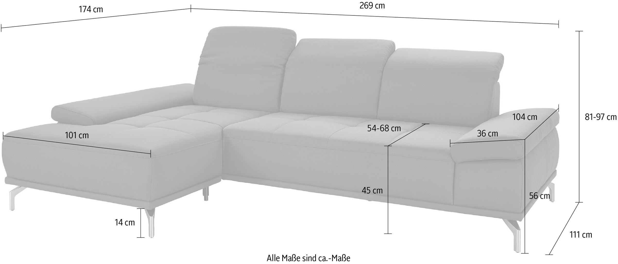Places of Style Ecksofa »Caluna«, Inkl.Sitztiefenverstellung