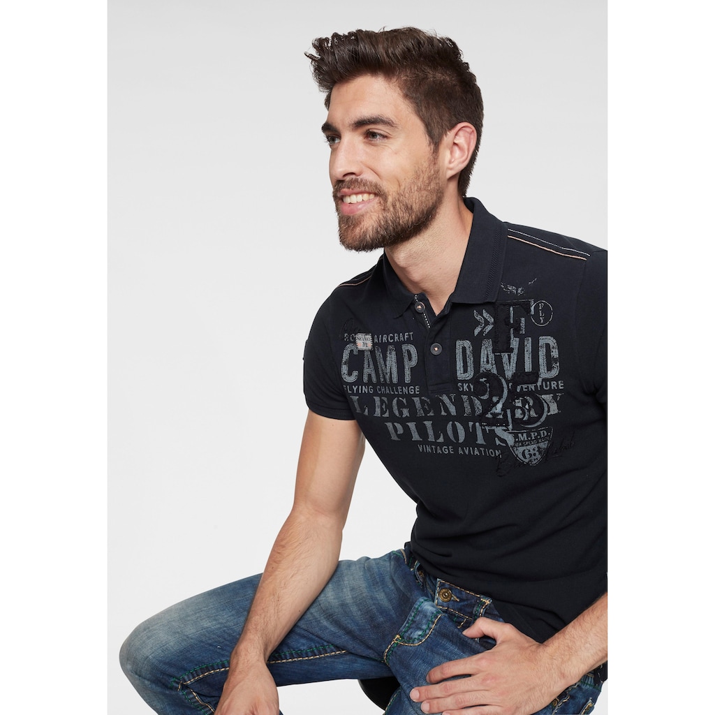 CAMP DAVID Poloshirt, mit großem Frontdruck