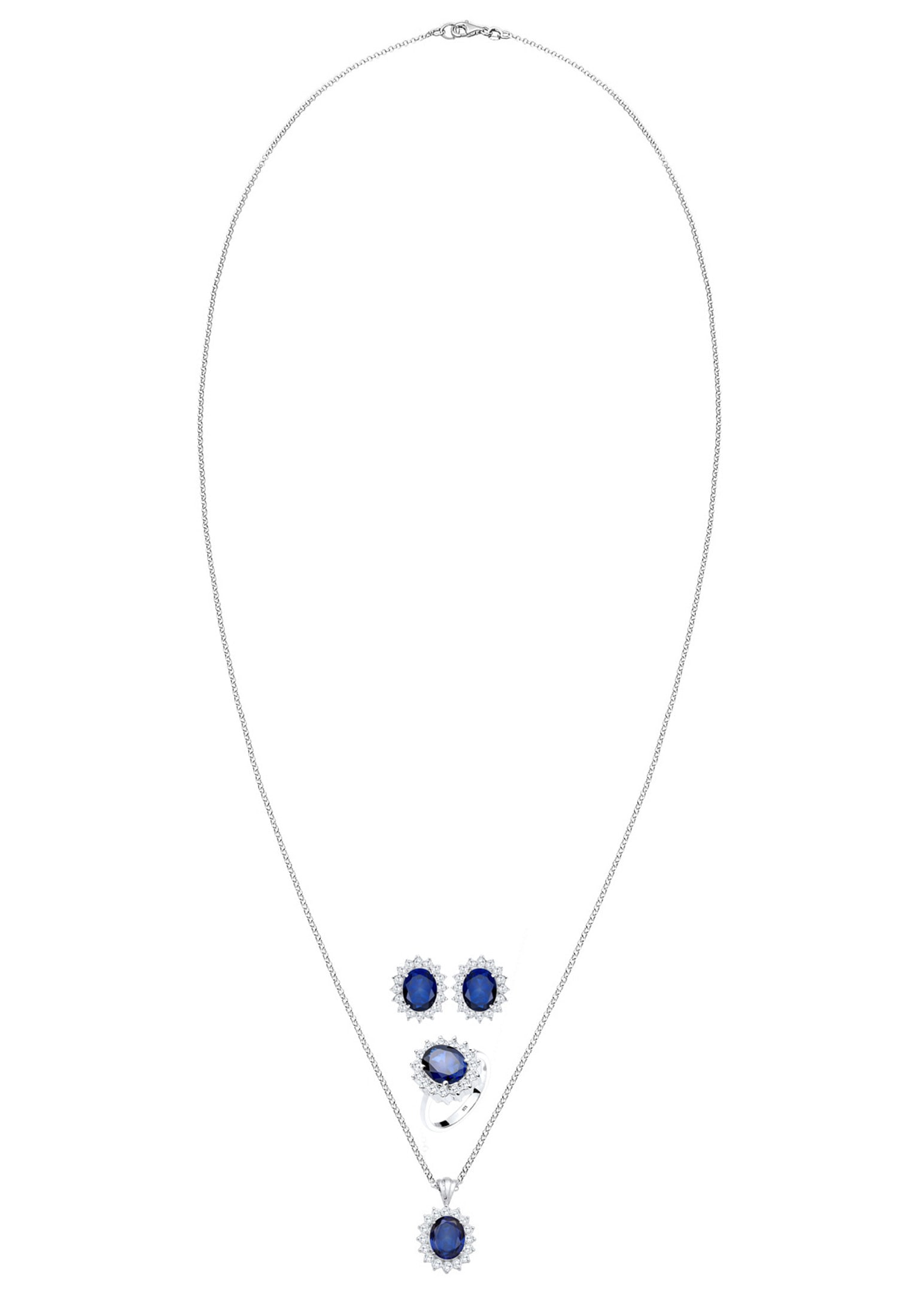 Elli Ohrring und Ketten Set »Schmuckset Zirkonia Synthetischer Saphir Blau 925 Sterling Silber«