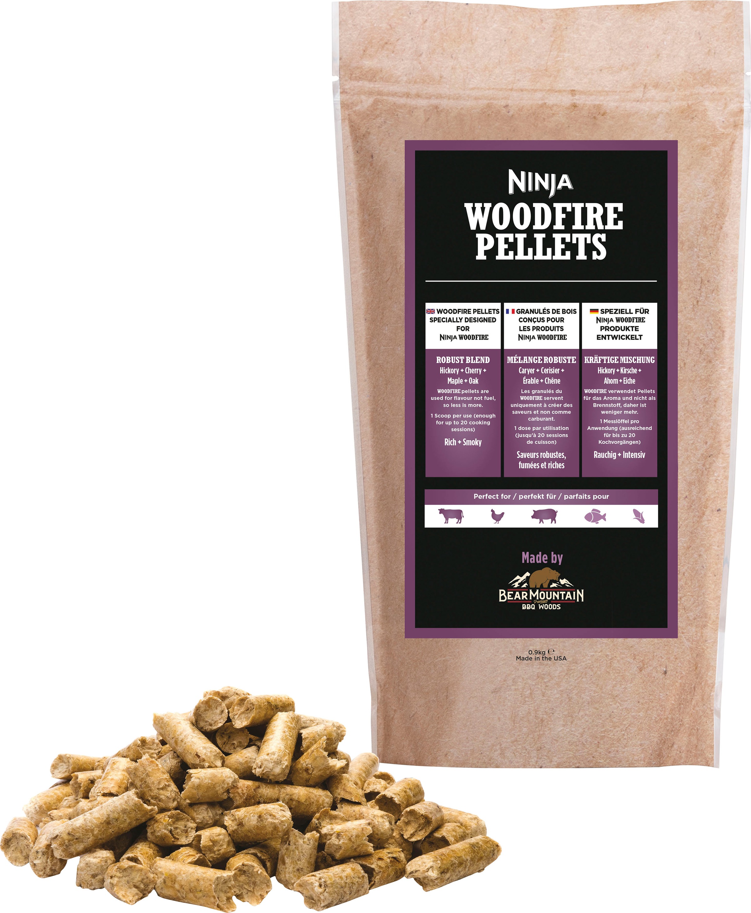 NINJA Holzpellets »Ninja Woodfire Pellets Kräftige Mischung 900g XSKOGRBPLT2EU«, (1 St.)