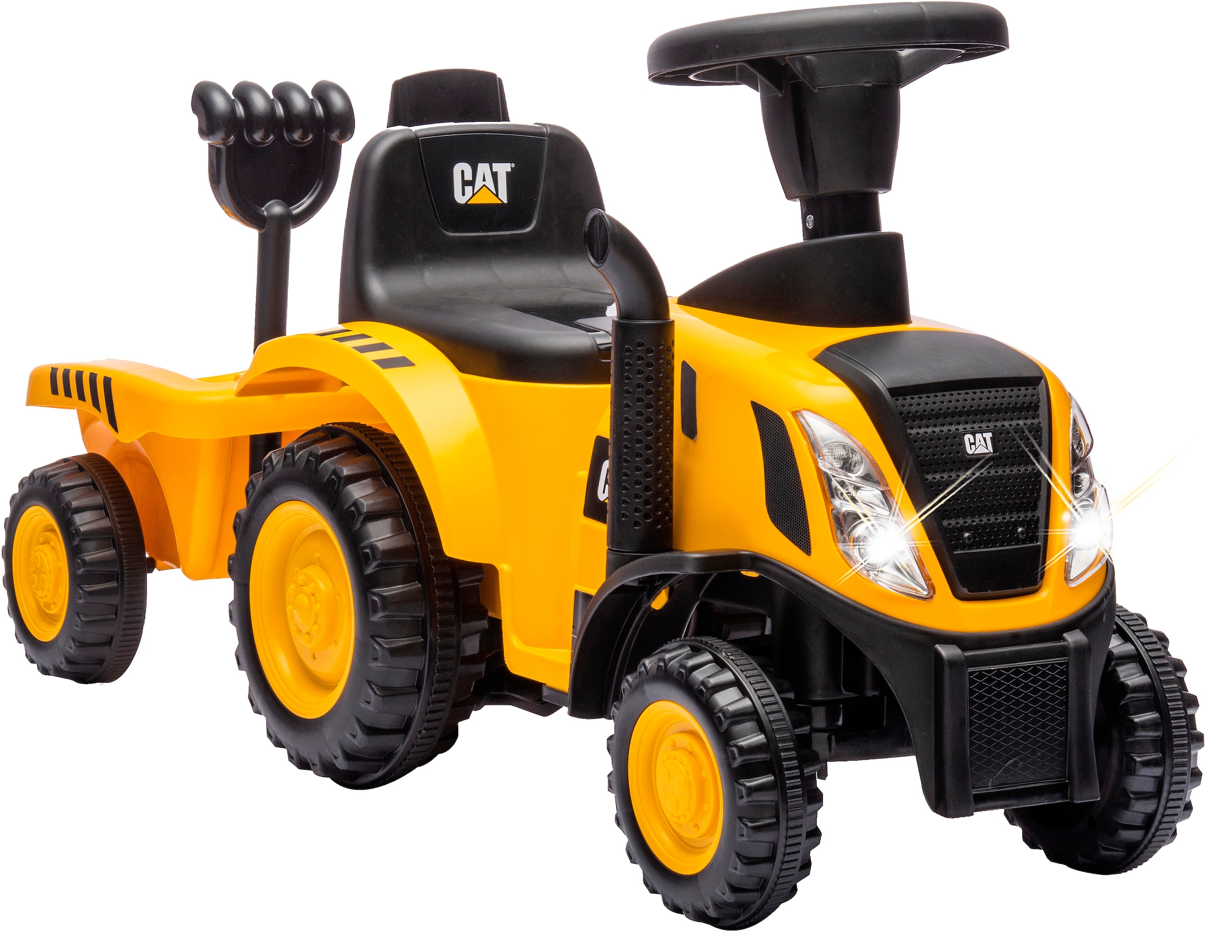 Jamara Rutscher »Caterpillar Traktor mit Anhänger 2in1, gelb« mit Licht- und Soundeffekten sowie Hupe