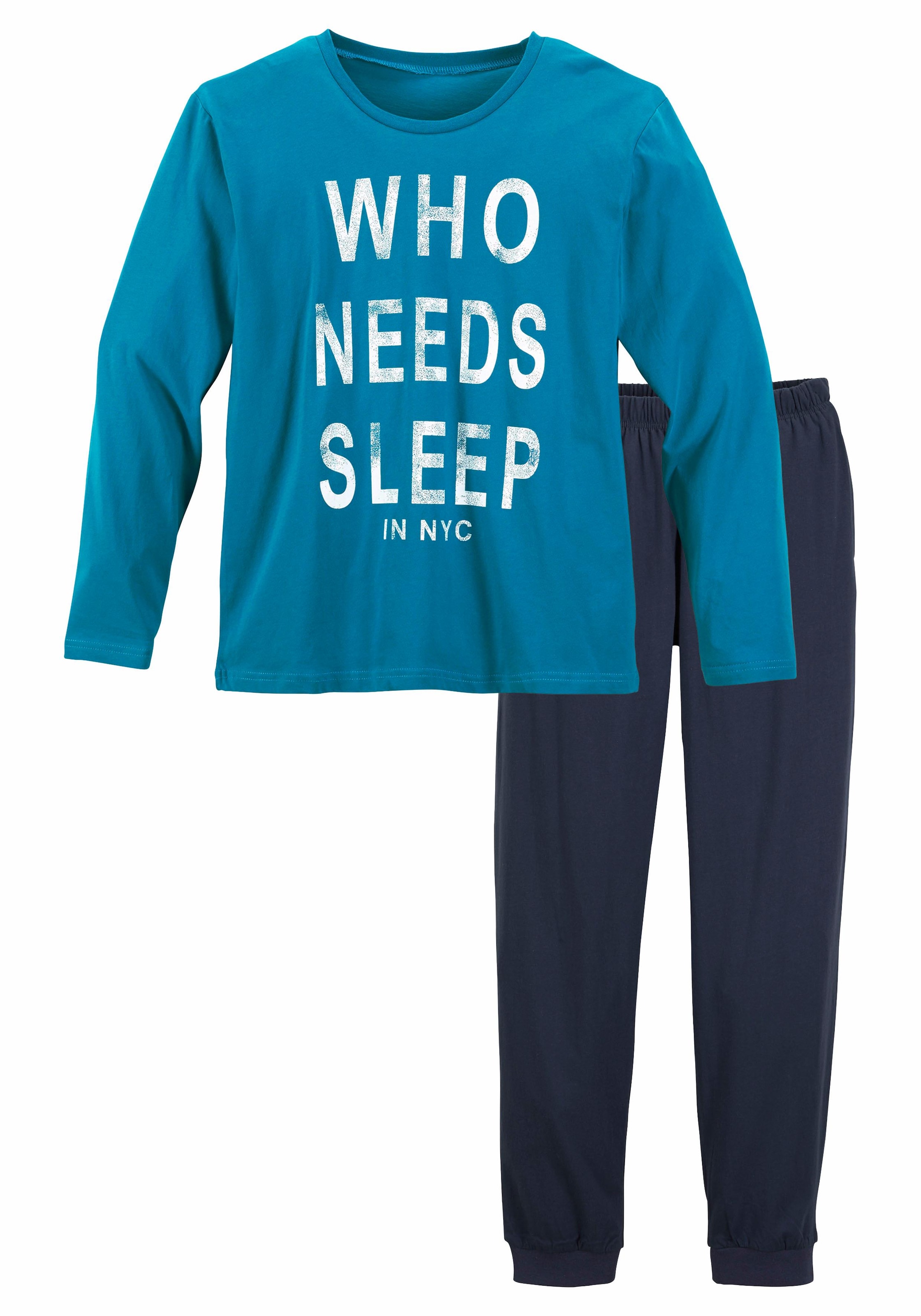 Pyjama, (2 tlg., 1 Stück), "Who needs sleep"