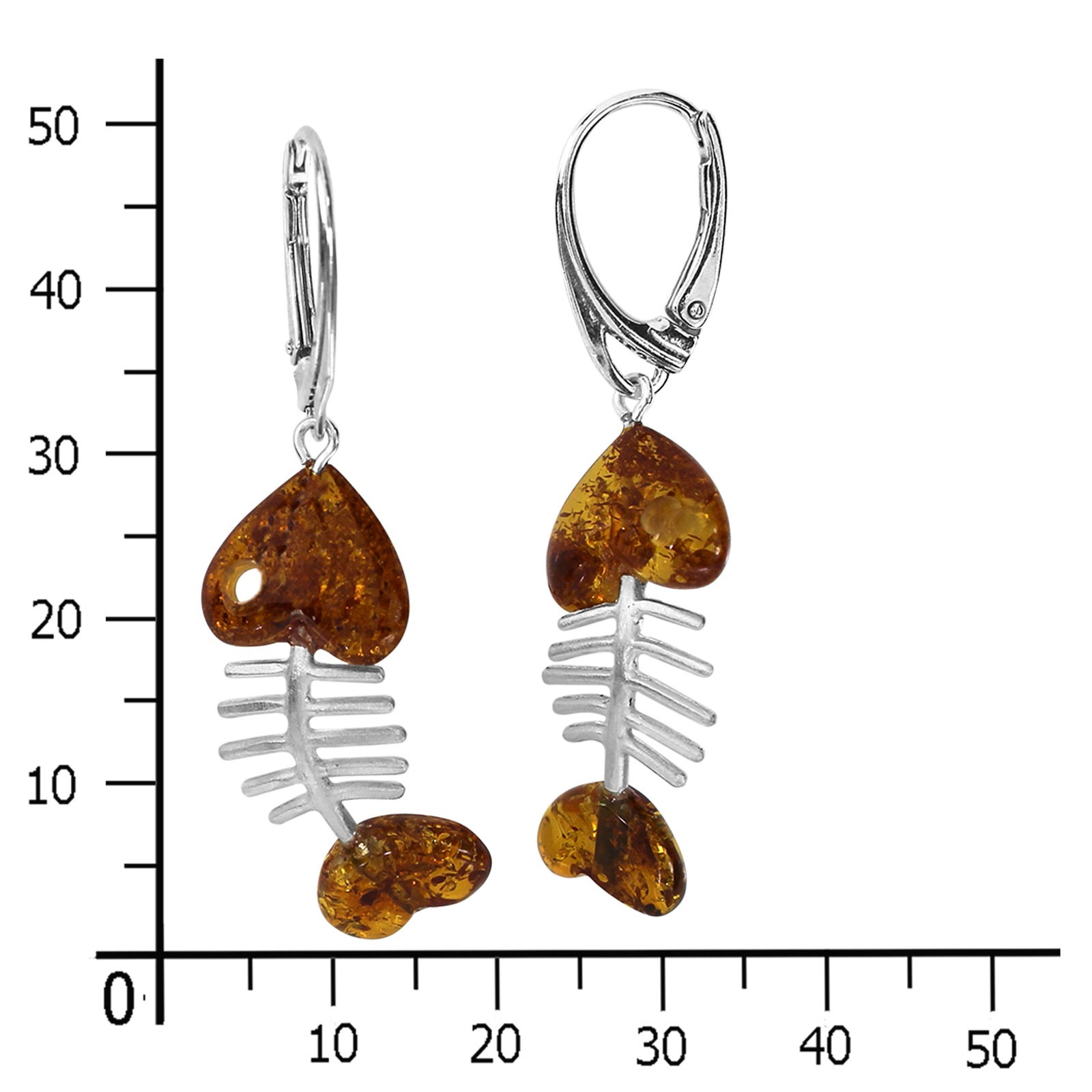 OSTSEE-SCHMUCK Paar Ohrhänger »- Fisch 30 mm - Silber 925/000 - Bernstein«