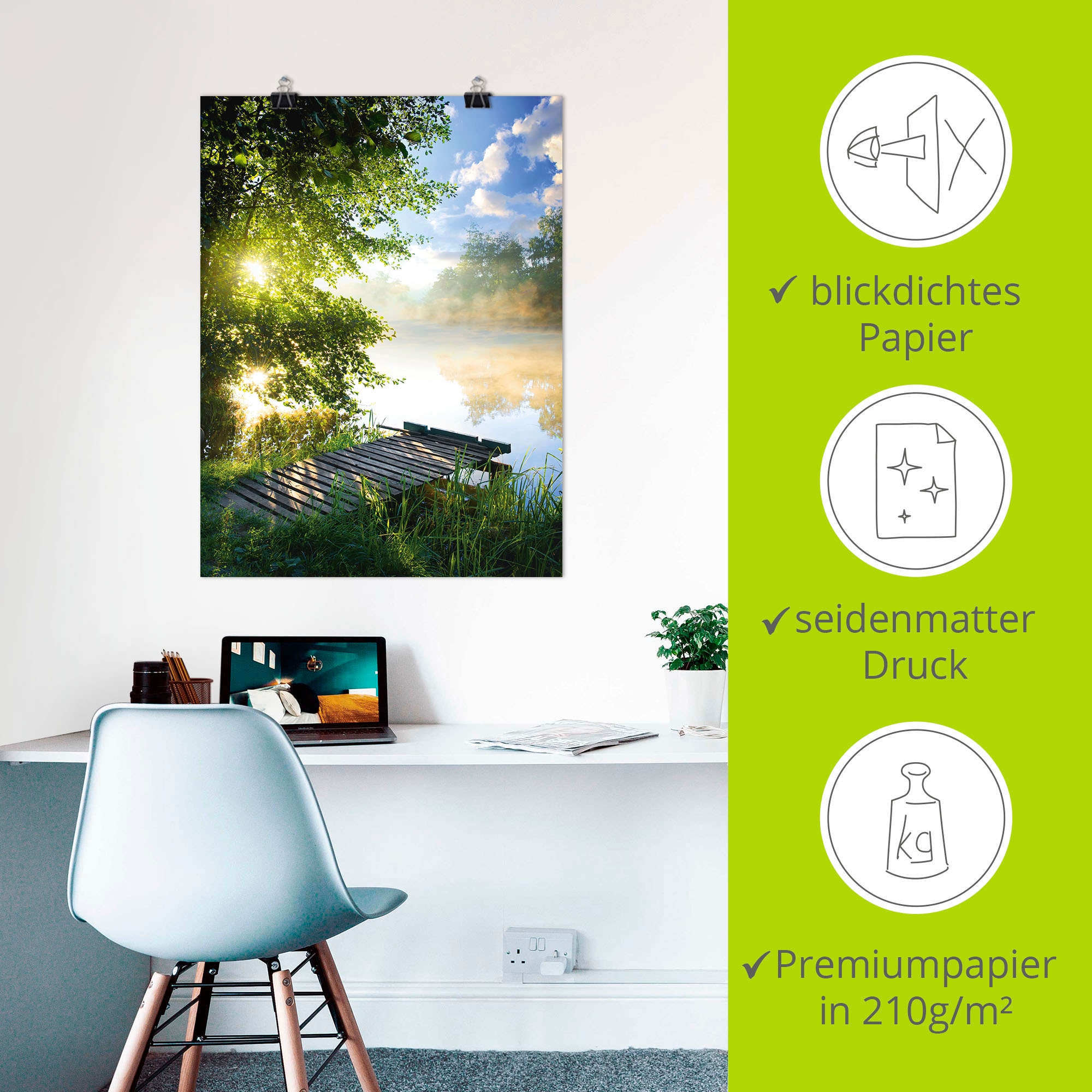 Artland Wandbild »Angelsteg am Morgen« Gewässer 1 Stk. tlg. als Alubild, Outdoorbild, Leinwandbild, Poster, Wandaufkleber