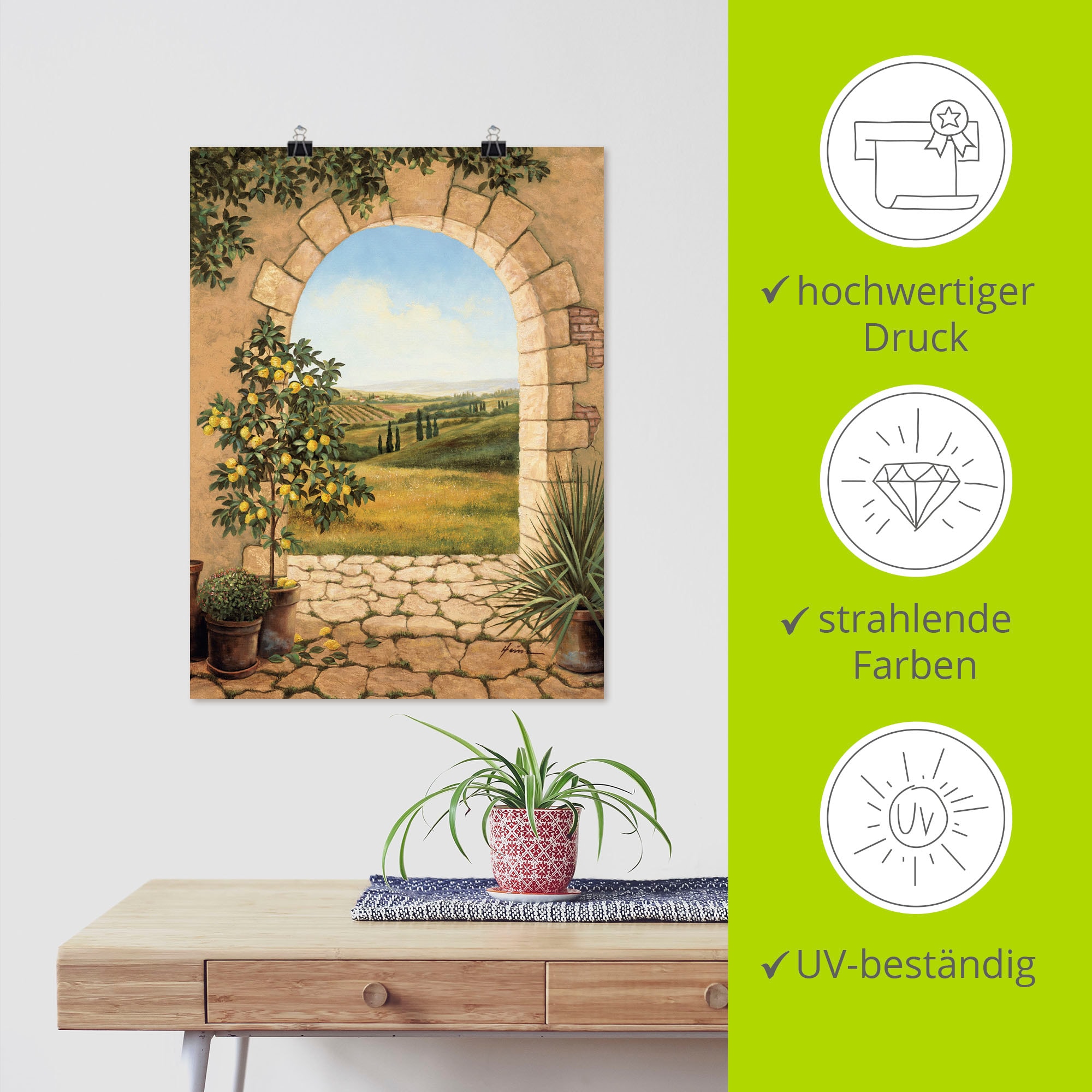 Artland Wandbild »Zitronenbaum vorm Torbogen« Fensterblick 1 Stk. tlg. als Leinwandbild, Poster in verschied. Größen
