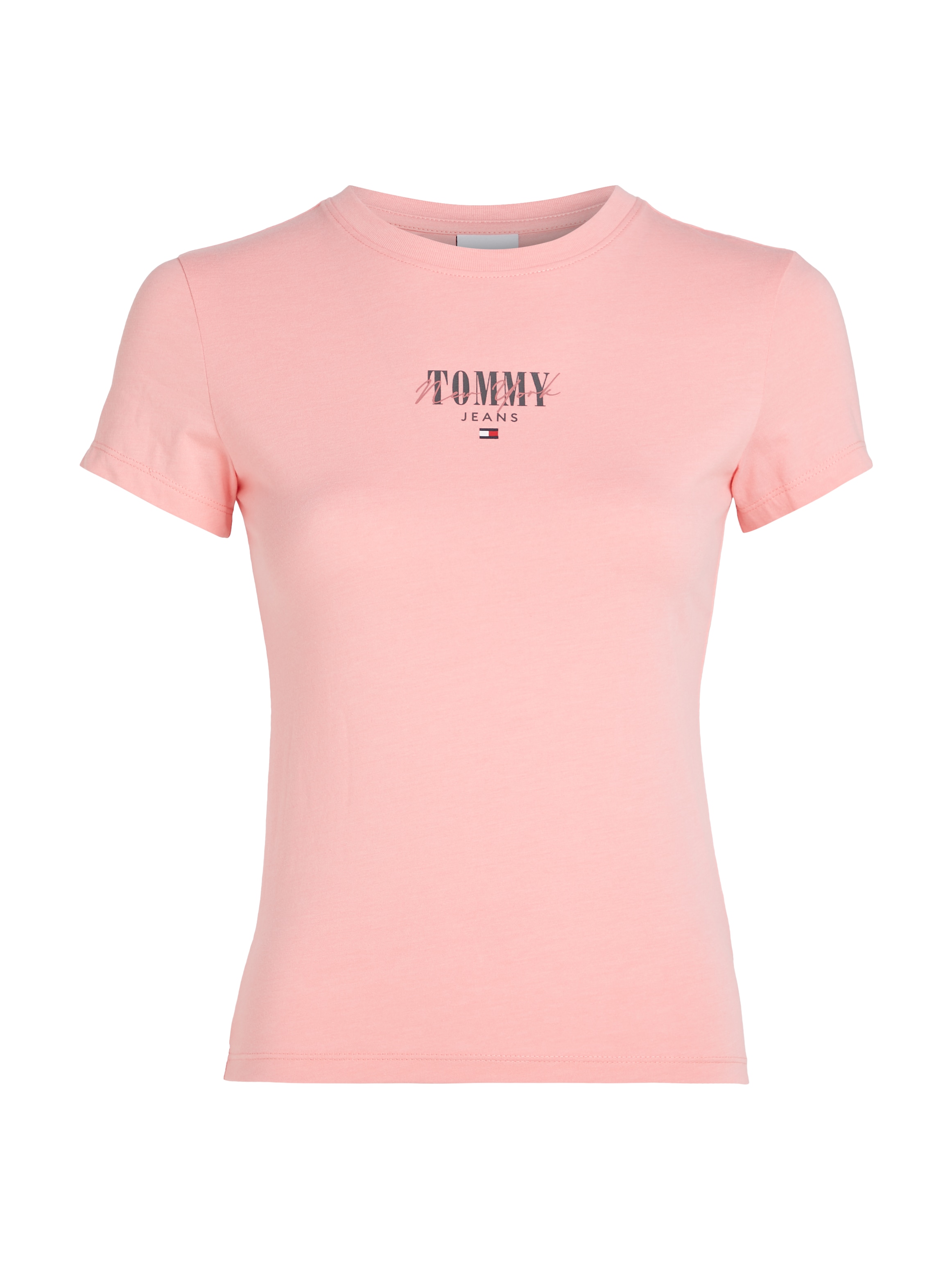 Tommy Jeans Rundhalsshirt »Rib Slim Essential Logo«, Rippshirt, feines Jersey Rippe, elastisch mit Tommy Jeans Logo