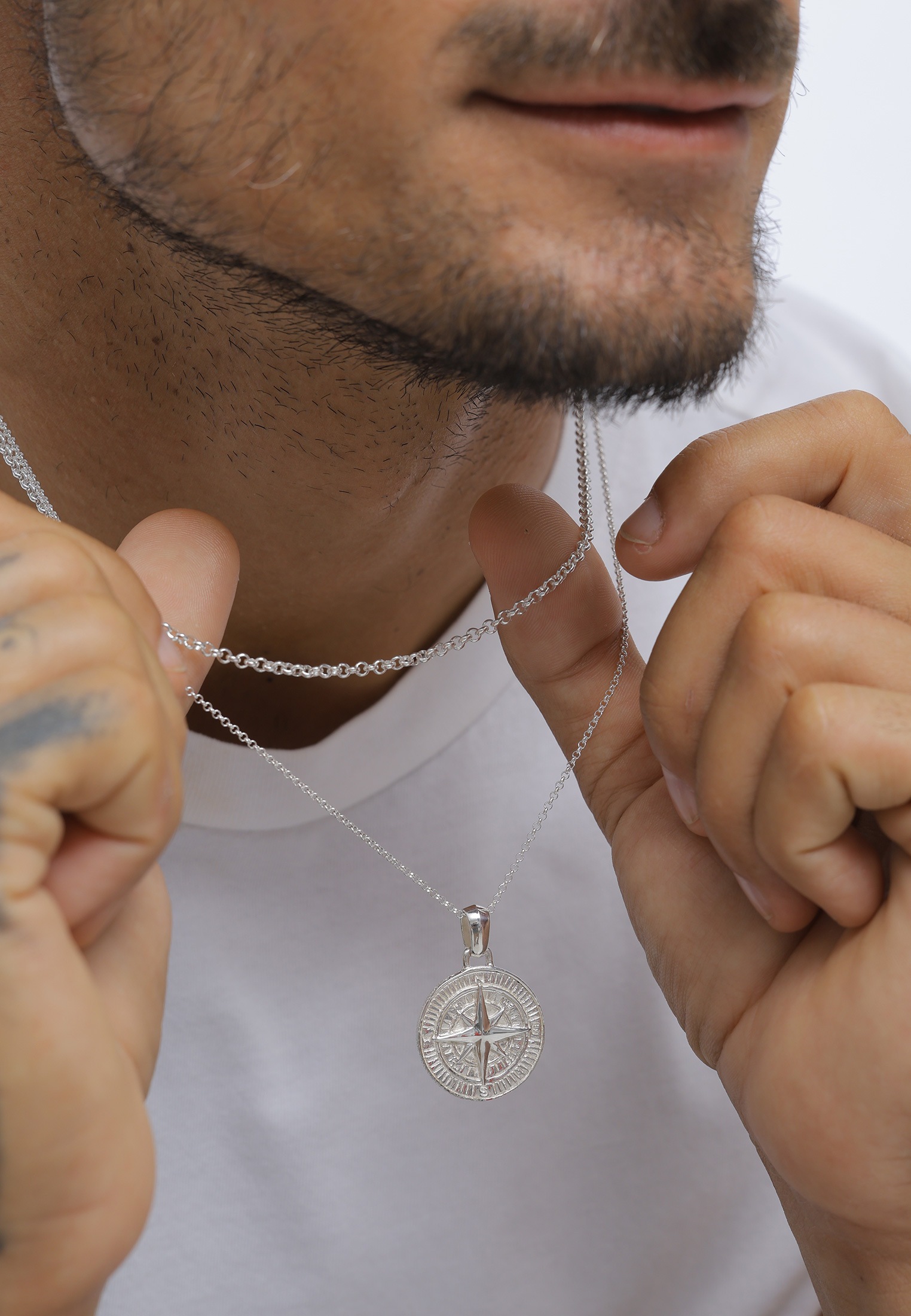 Kuzzoi Kette mit Anhänger »Halskette Herren Layer Kompass Maritim 925 Silber«