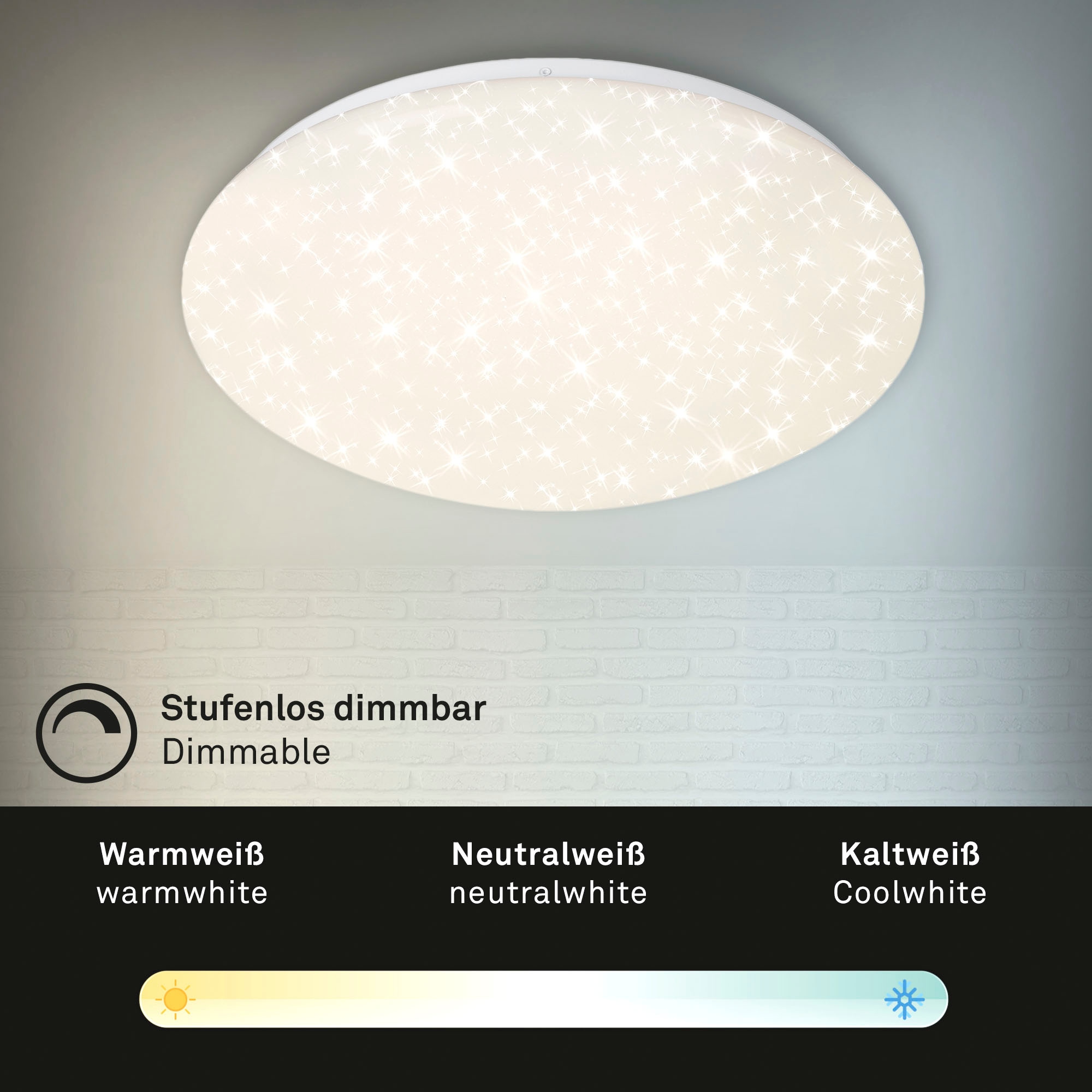 Briloner Leuchten LED Deckenleuchte »3367216 VERB«, 1 flammig, Sternenhimmel, 38x6,5cm, Weiß, 23W, Wohnzimmer, Schlafzimmer, Küche