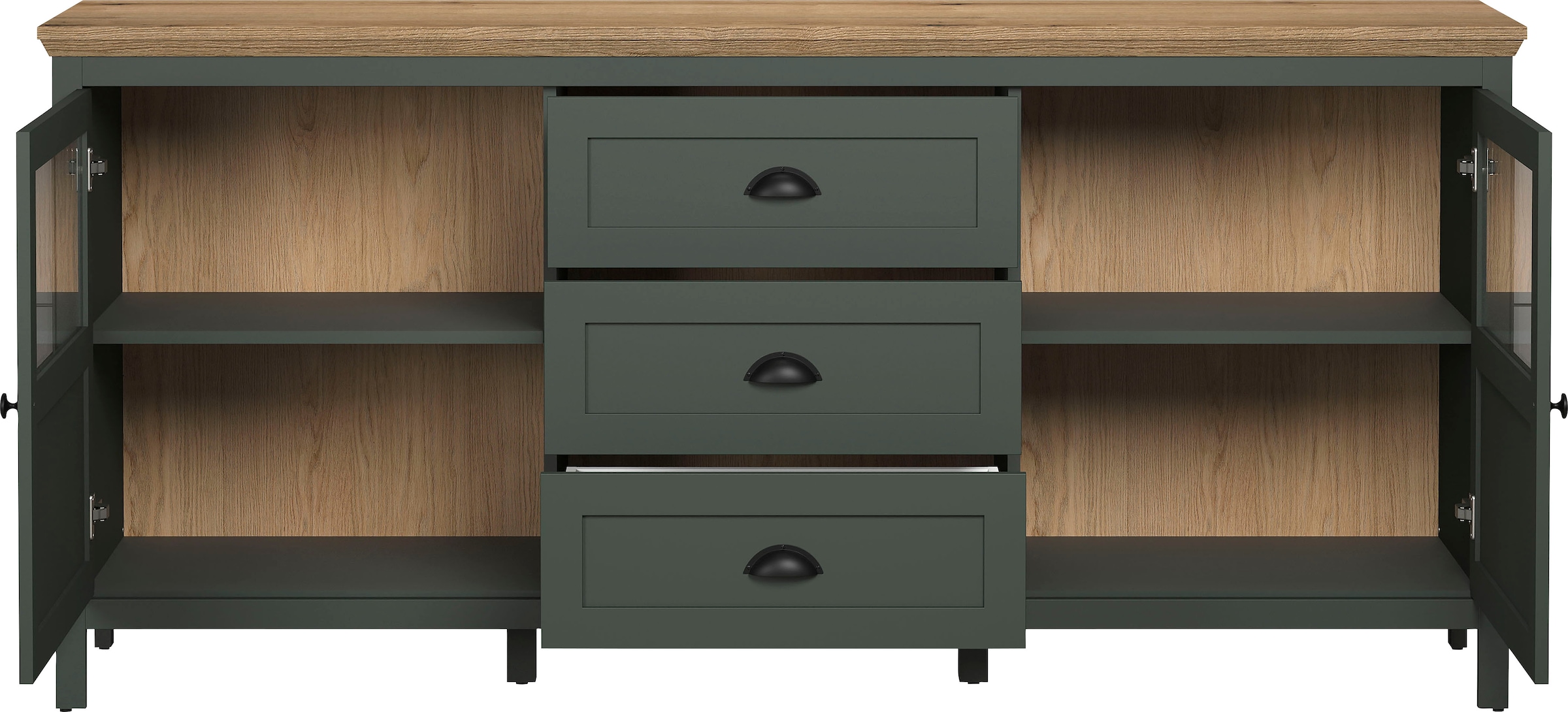 Home affaire Sideboard »Vienna«, (1 St.), Kommode im Landhausstil - Beleuchtung, Glastüren - B/T/H 185/45/86 cm