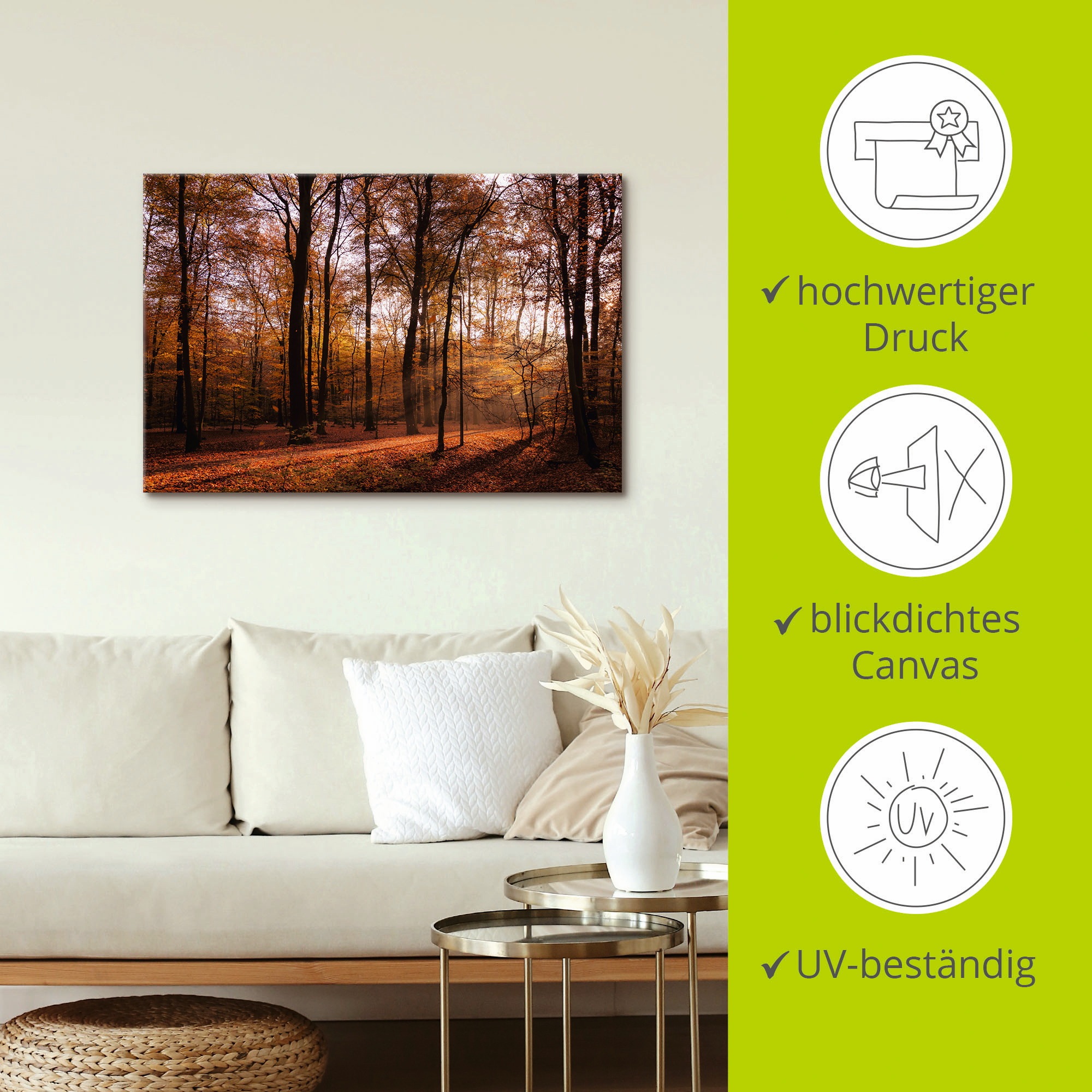 Artland Wandbild »Sonnenaufgang im Herbst II« Wald 1 Stk. tlg. als Alubild, Outdoorbild, Leinwandbild, Poster, Wandaufkleber