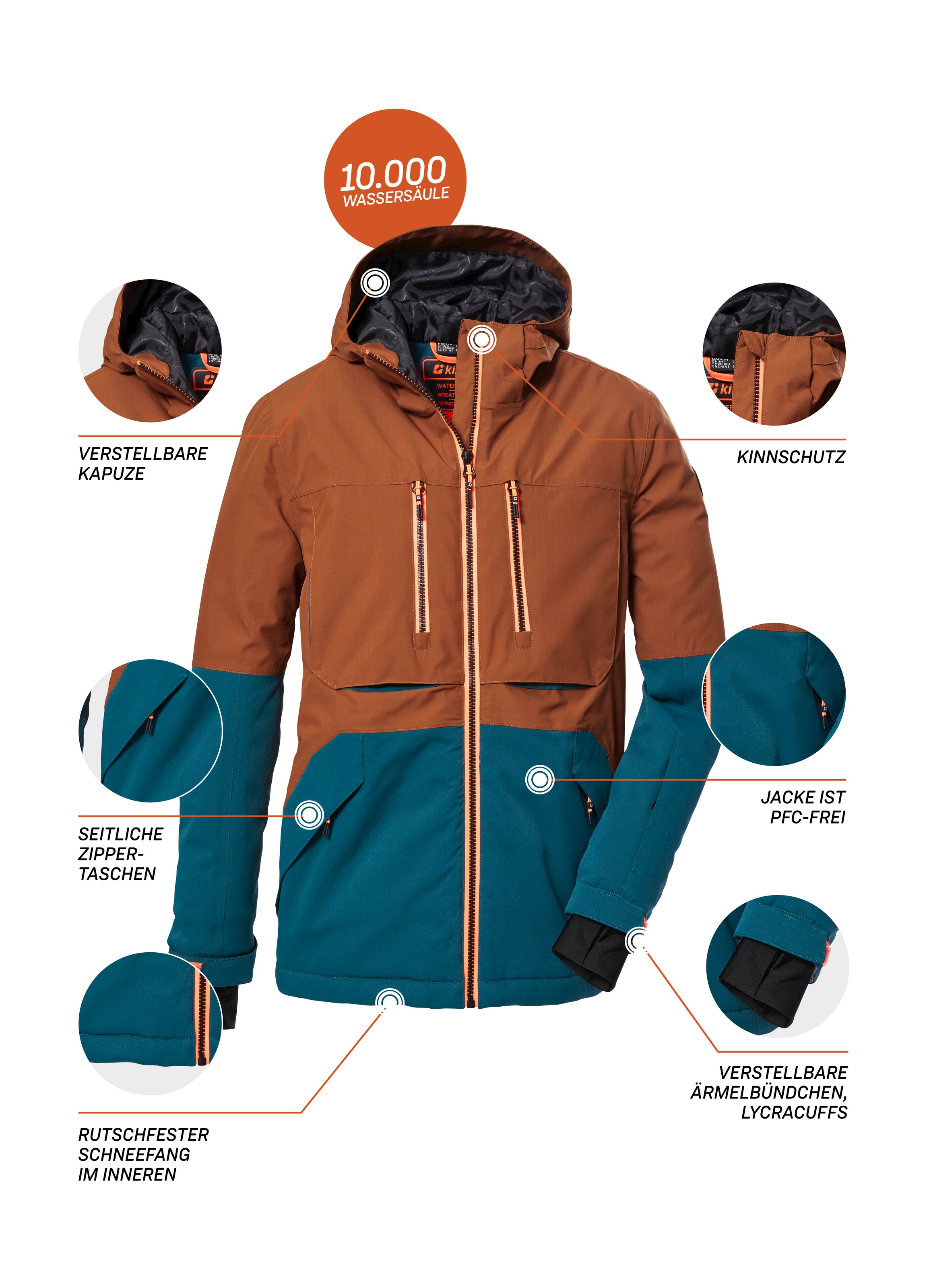 Killtec Skijacke »KSW 127 BYS SKI JCKT«, Wasserdichte, atmungsaktive Kinderjacke mit verstellbarer Kapuze