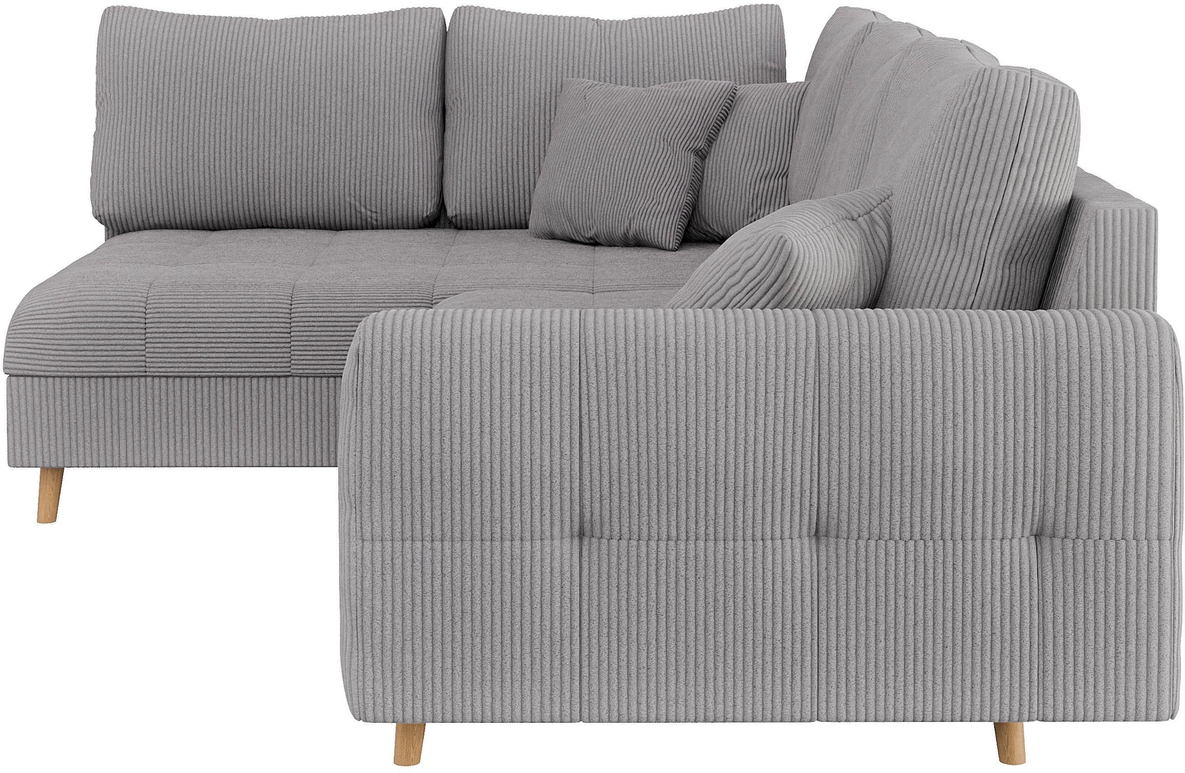 Home affaire Ecksofa »CHARRE L-Form mit Ottomane, Maße B/T/H: 231/161/81 cm«, feine Steppung, lose Rücken- und Zierkissen, auch in Cord und Bouclé