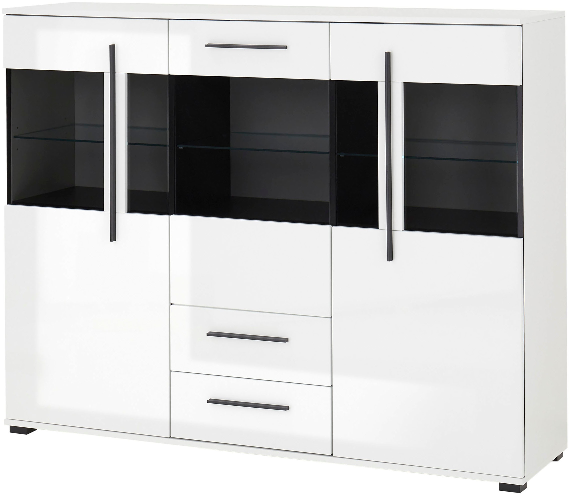 INOSIGN Highboard »Cantara, moderner Schrank, Vitrine in Eiche Dekor oder weiß«, schwarze Stangengriffe, ausreichend Stauraum, vielseitig einsetzbar
