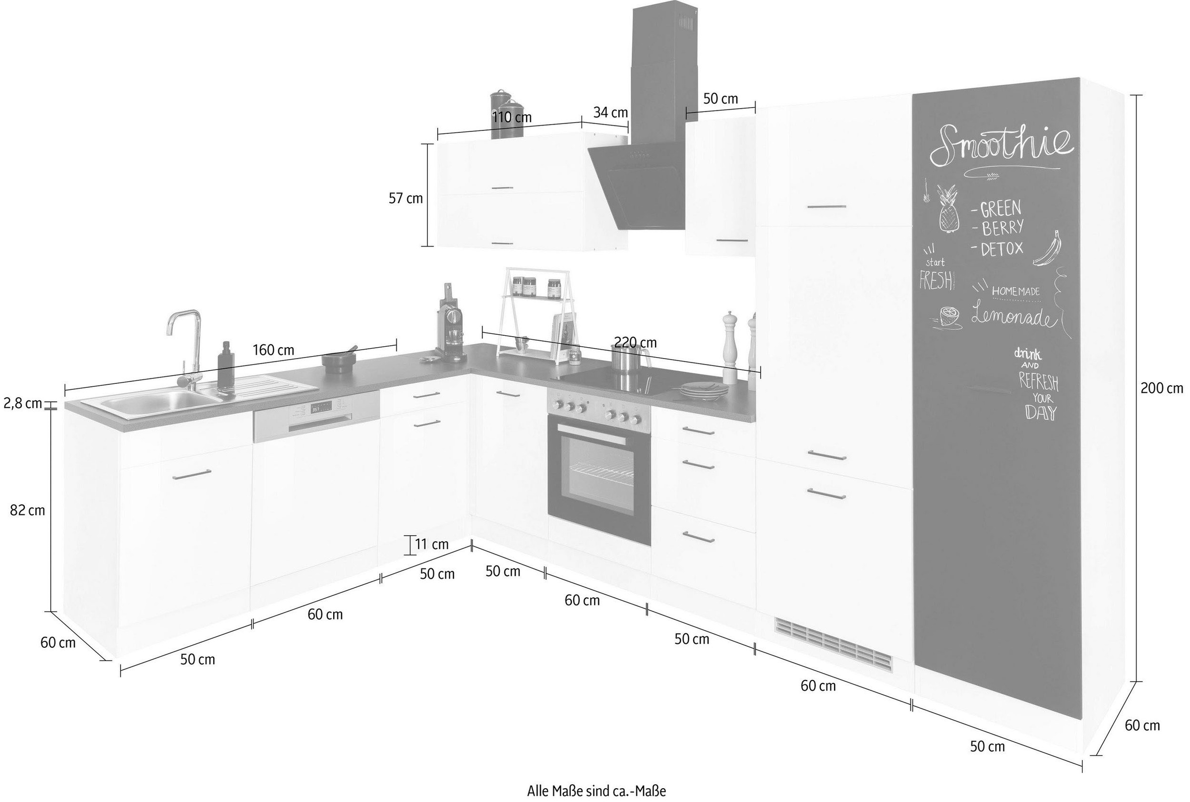 HELD MÖBEL Küchenzeile »Trier«, mit E-Geräten, Stellbreite 220/330 cm
