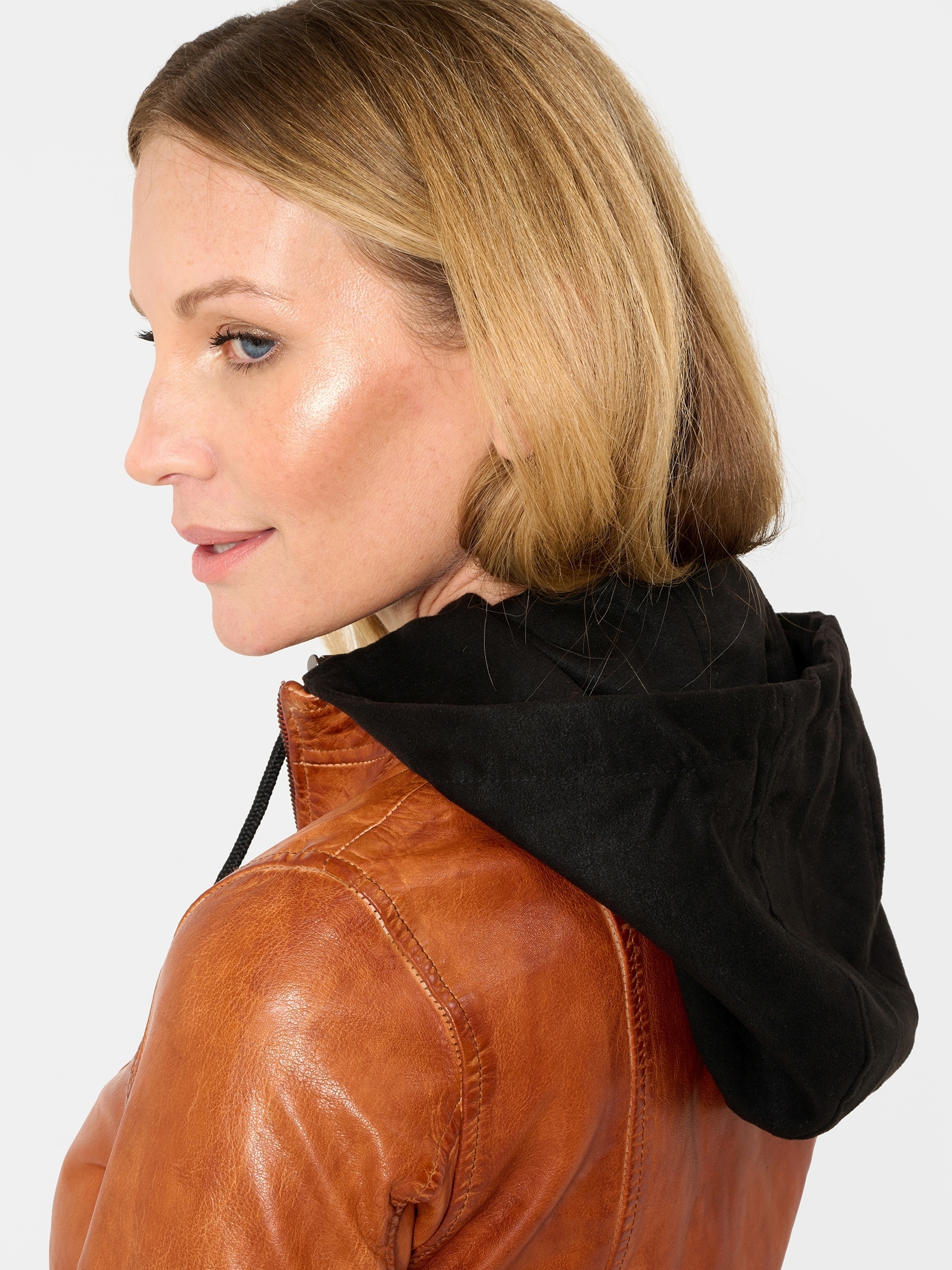 RICANO Lederjacke »Lederjacke Dalia« Abnehmbare Kapuze Handgefertigt aus echtem Leder