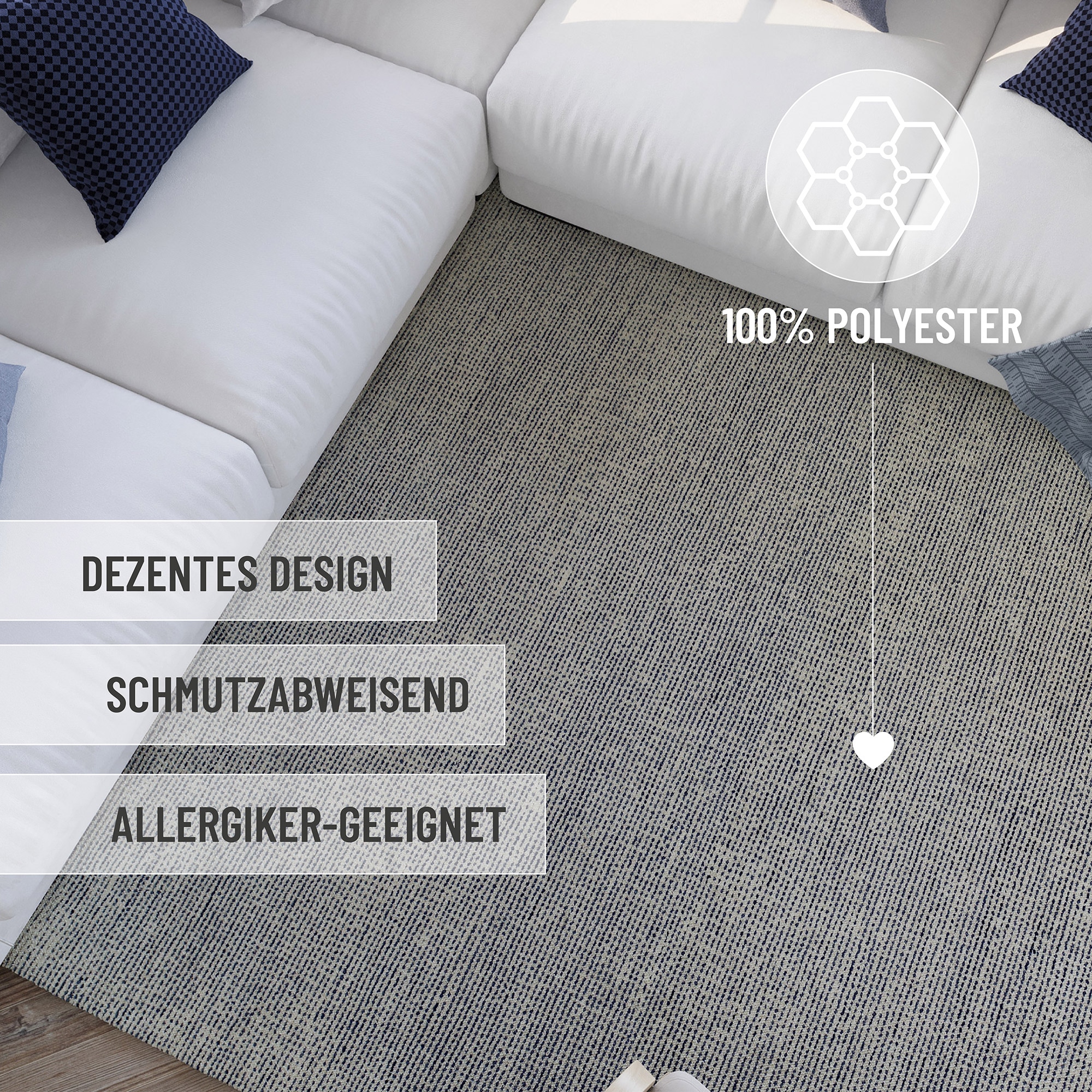 Wecon home Teppich »Hamptons THIRTYTWO«, rund, 15 mm Höhe, Kurzflor, Wohnzimmer, Schlafzimmer, elegant, robust, Linien Muster