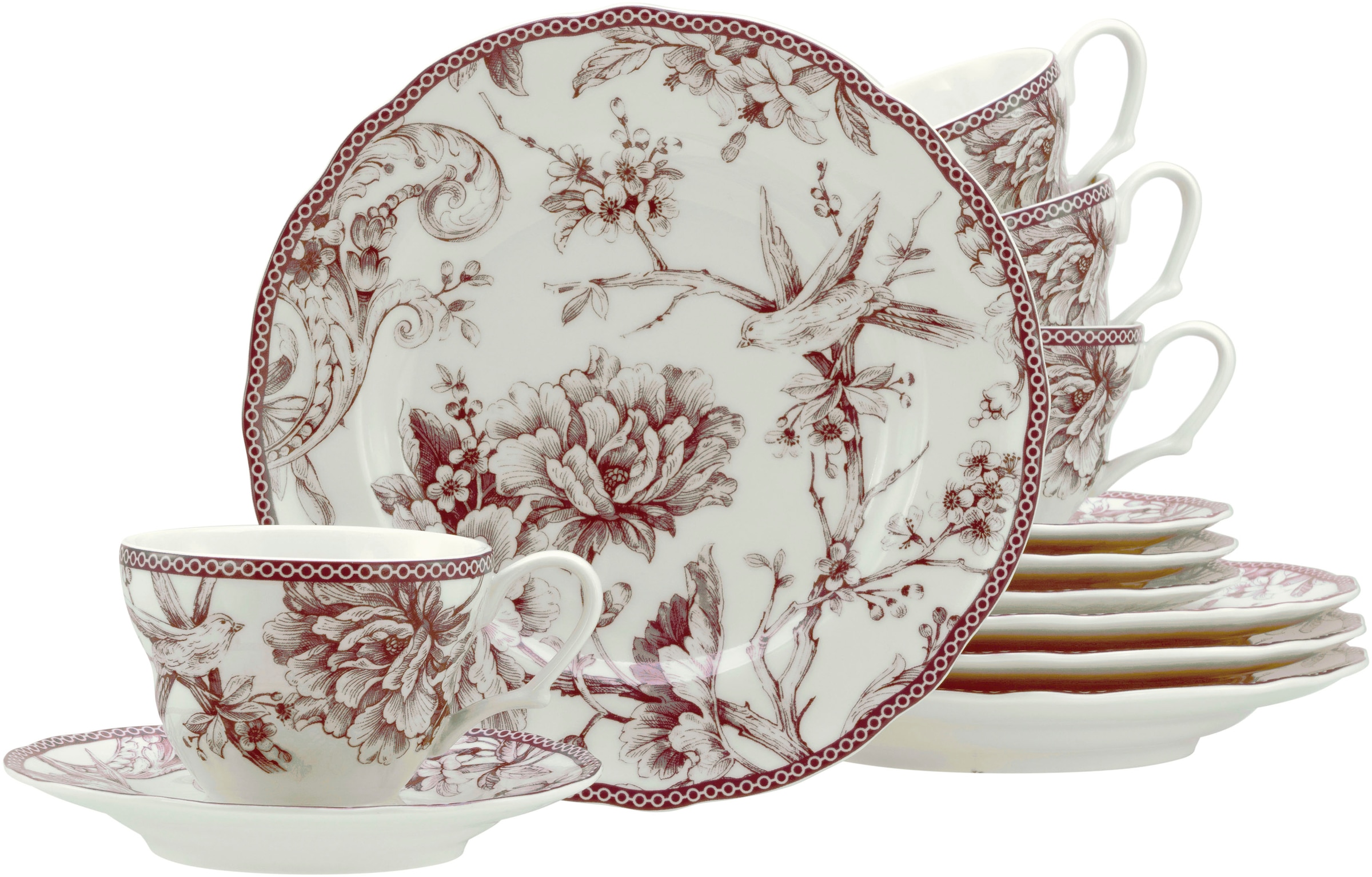 CreaTable Kaffeeservice »Adelaide, Service 12-tlg.« Nostalgischer Vintage Dekor, Elegante Form