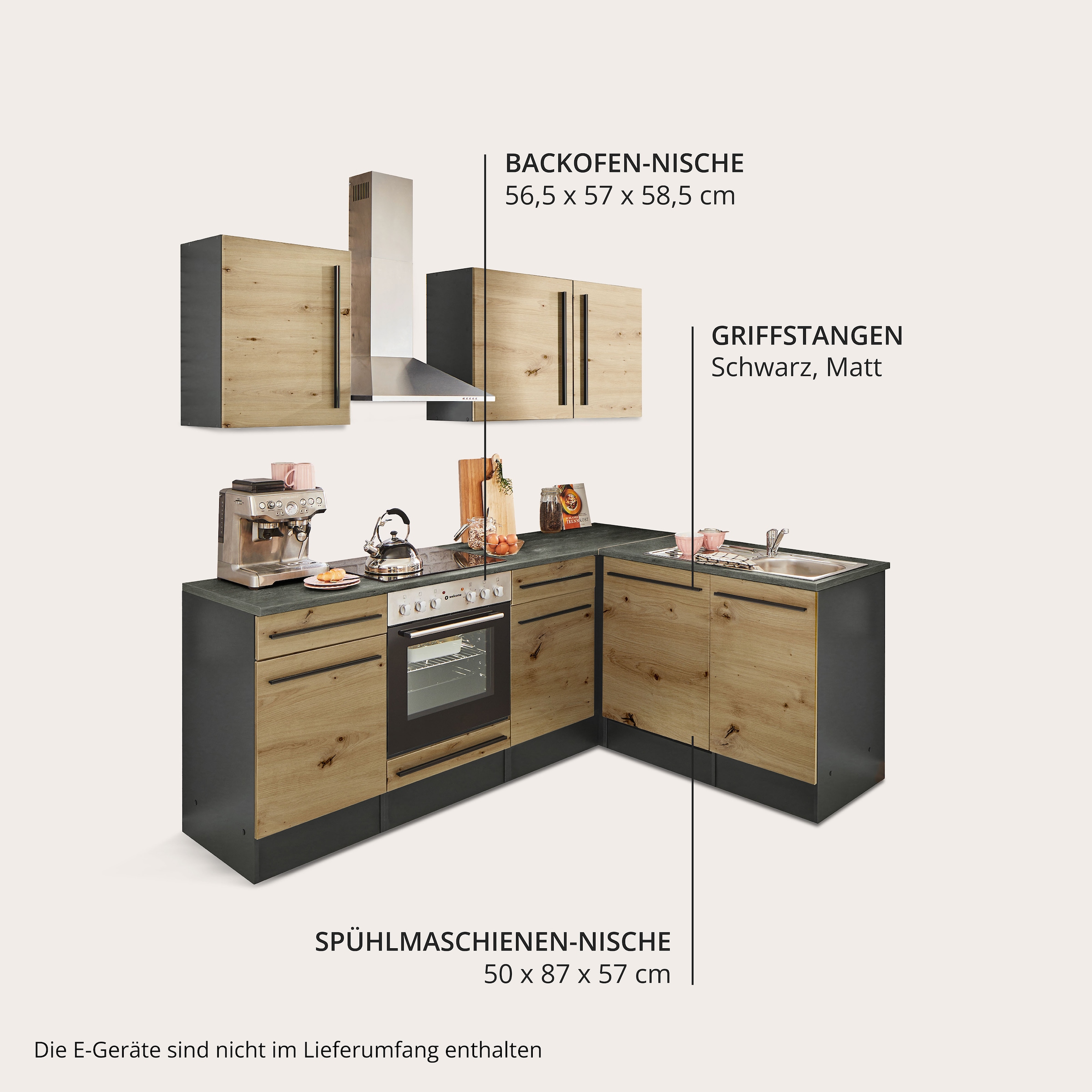 BASIC by Balculina Winkelküche »Jazz« Stellbreite 220x175 cm, wahlweise mit E-Geräten
