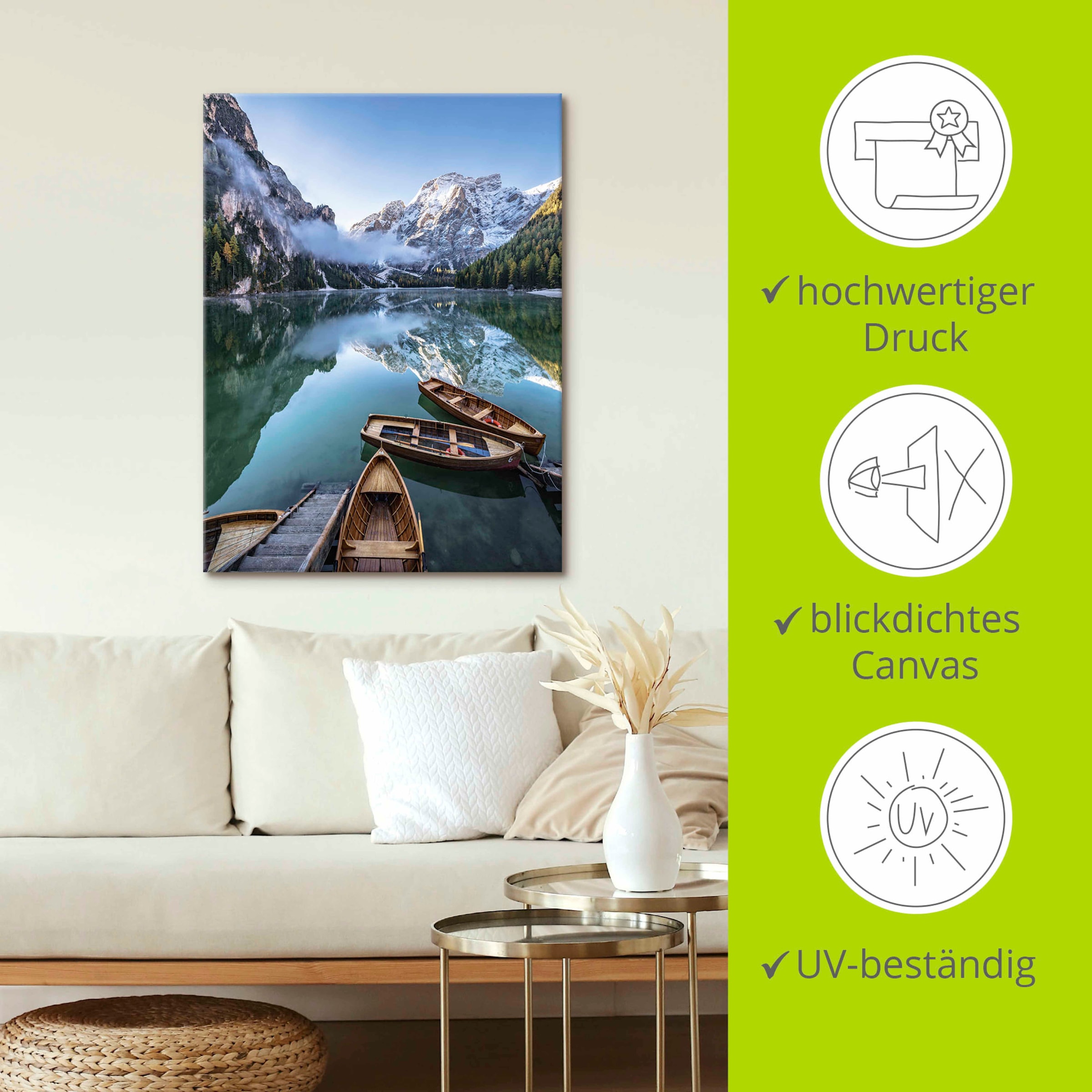 Artland Wandbild »Pragser Wildsee in Südtirol« 1 Stk. tlg. als Alubild, Leinwandbild in verschied. Größen