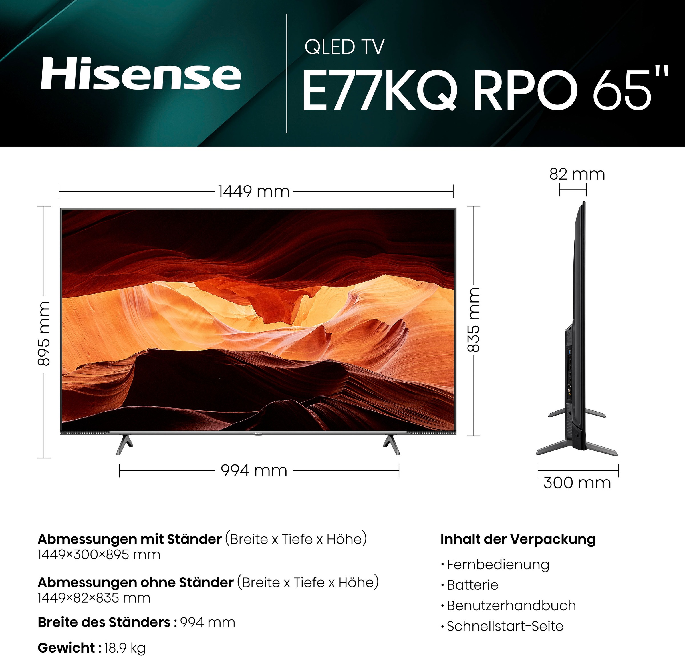 Hisense QLED-Fernseher »65E7KQ HD, Jahre XXL Zoll, cm/65 4K Garantie 3 ➥ 164 | Ultra PRO«, Smart-TV UNIVERSAL