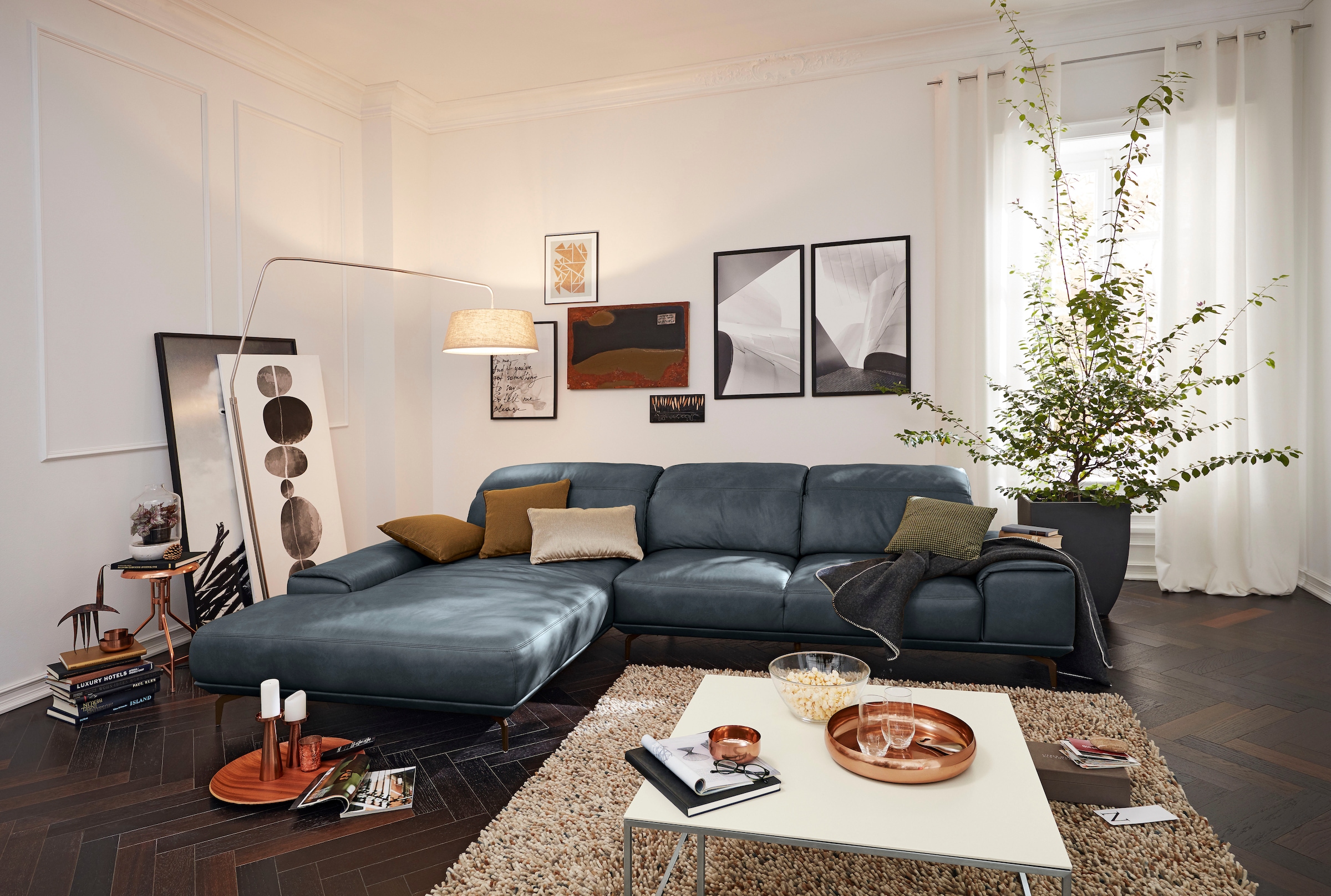 Musterring Wohnlandschaft »MR 2490 Ecksofa mit erstklassigem Sitzkomfort, Long-Life-Leder« Bronze-Fuß, Sitzhöhe 48cm, wahlweise mit Funktionen, Maße 342 x 207 cm